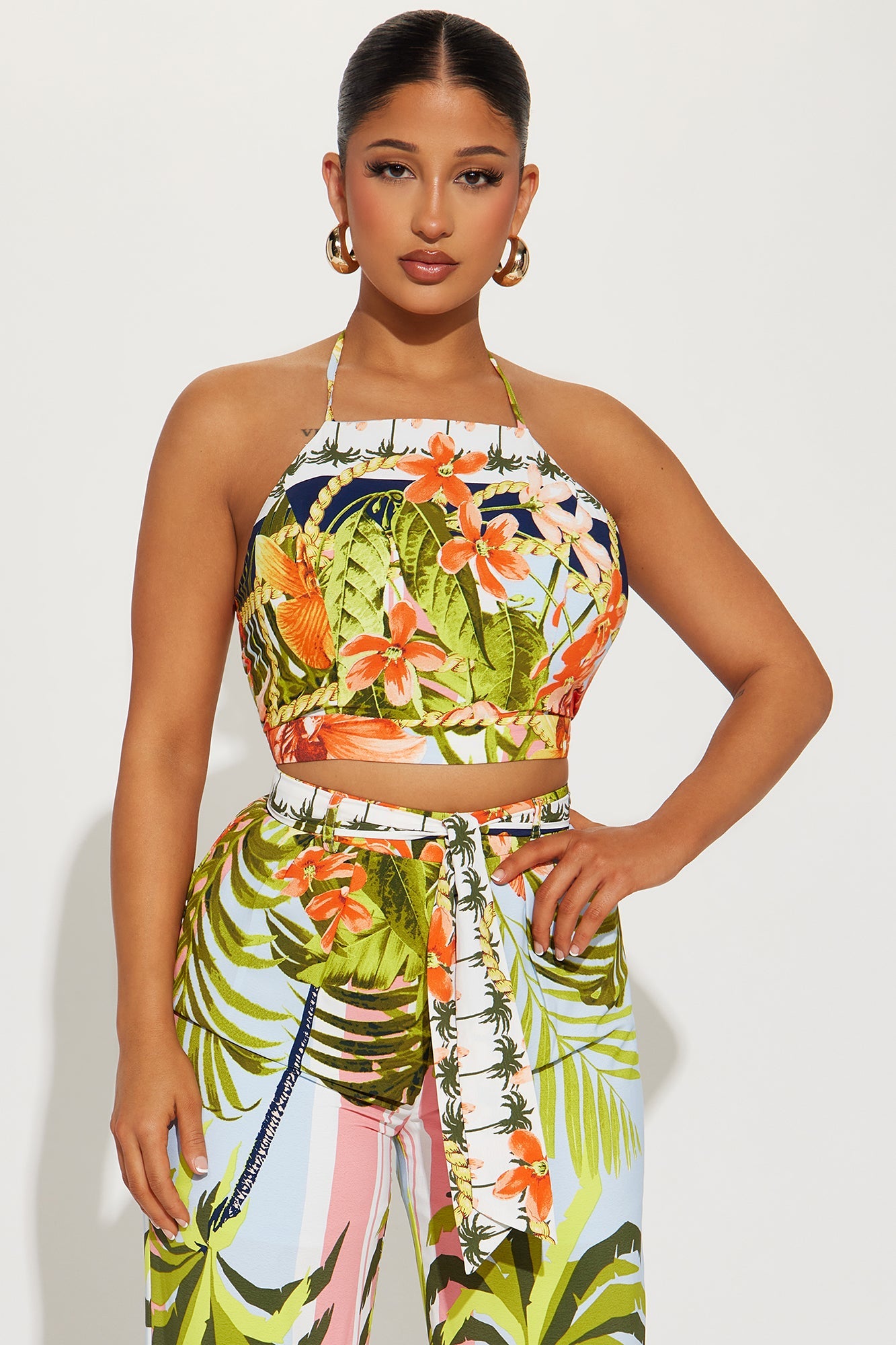 On A Vacay Tropical Pant Set - Blue/combo