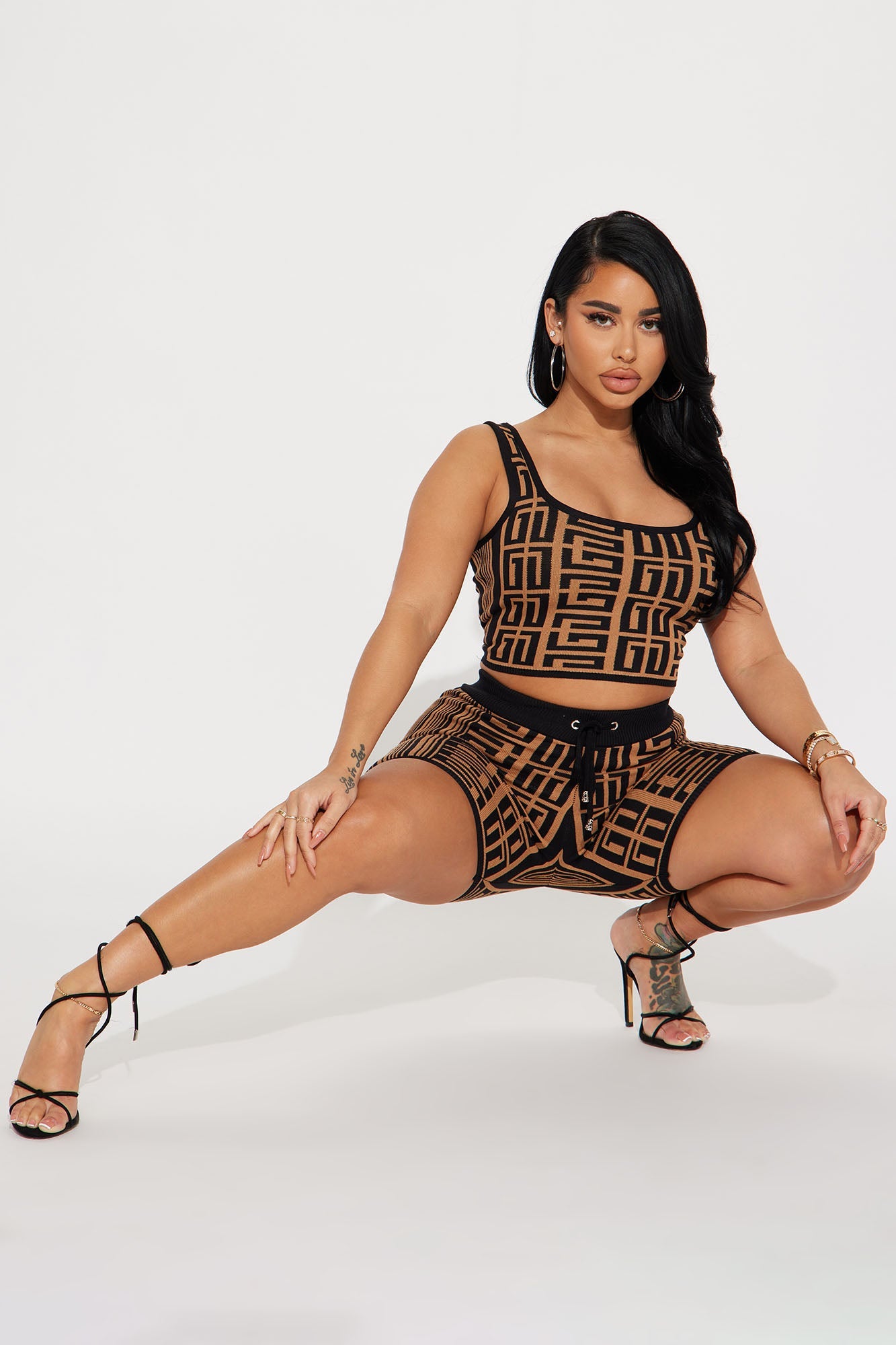 Getting Lost Biker Short Set - Brown Combo