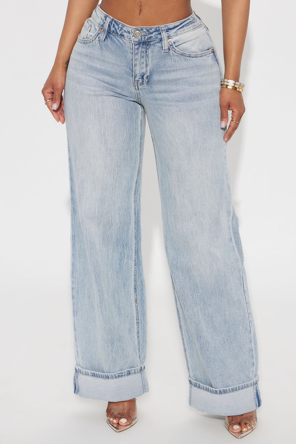 Briana Low Rise Cuffed Wide Leg Jeans - Vintage Wash