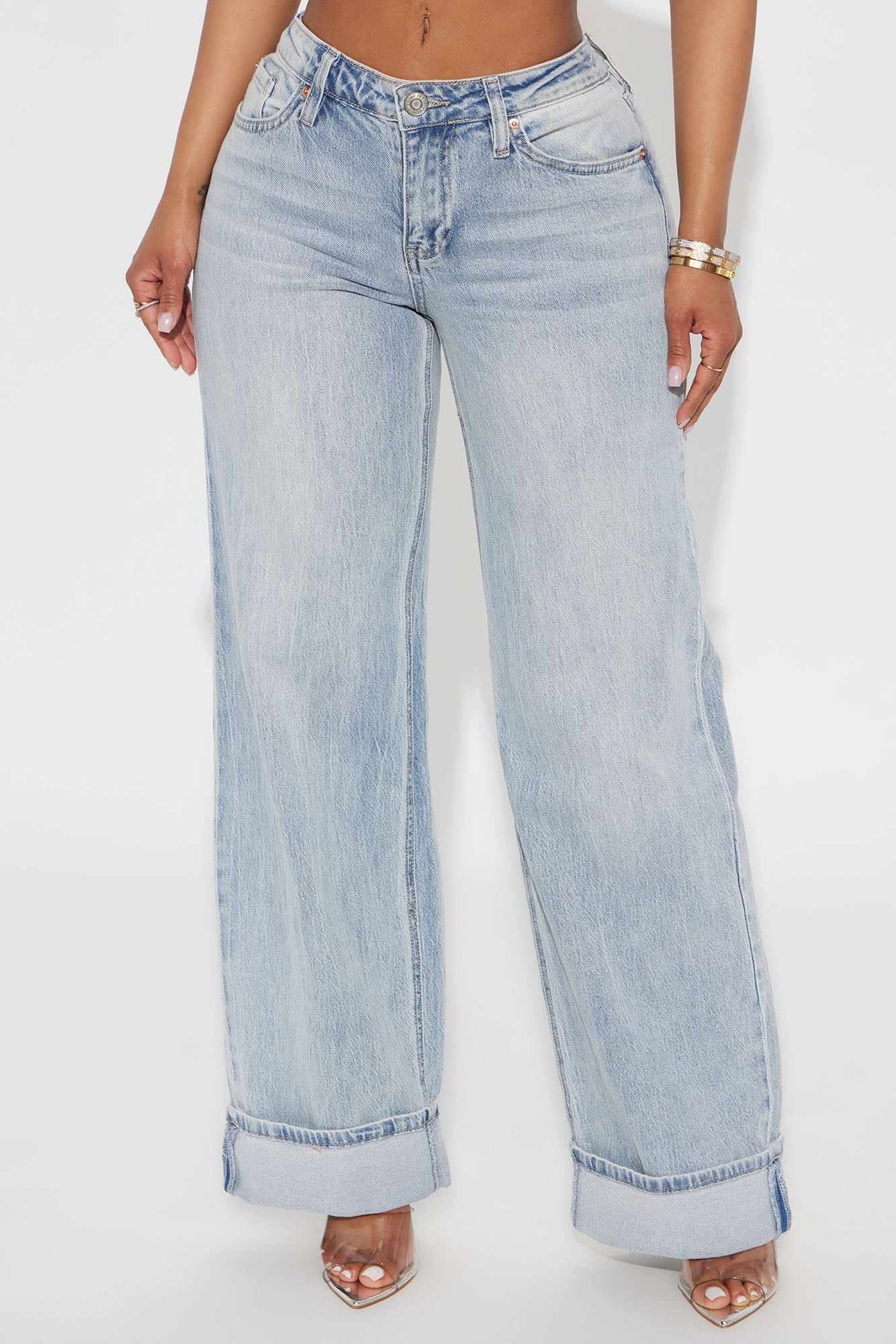 Briana Low Rise Cuffed Wide Leg Jeans - Vintage Wash