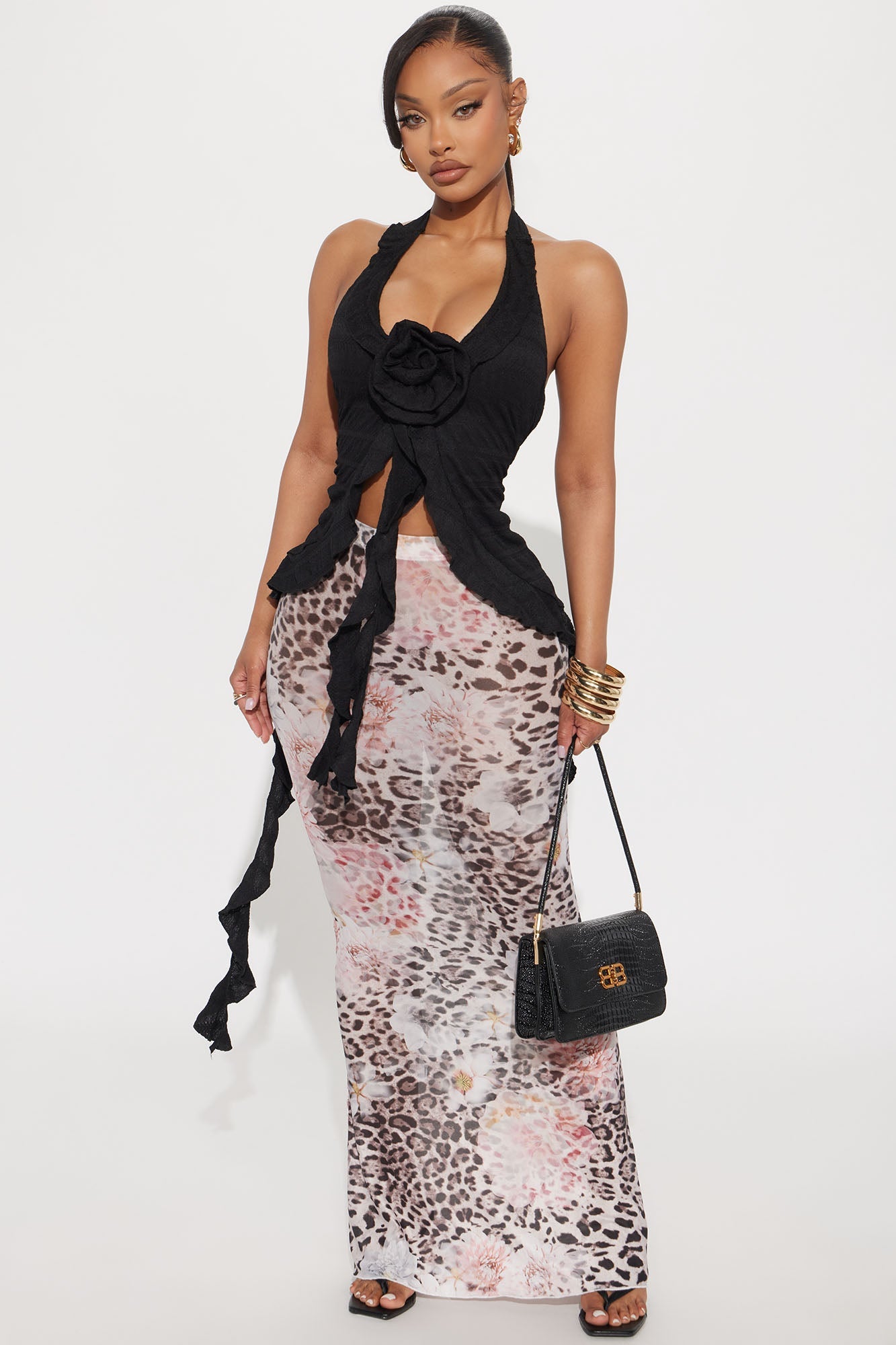 Hello Rose Halter Top - Black