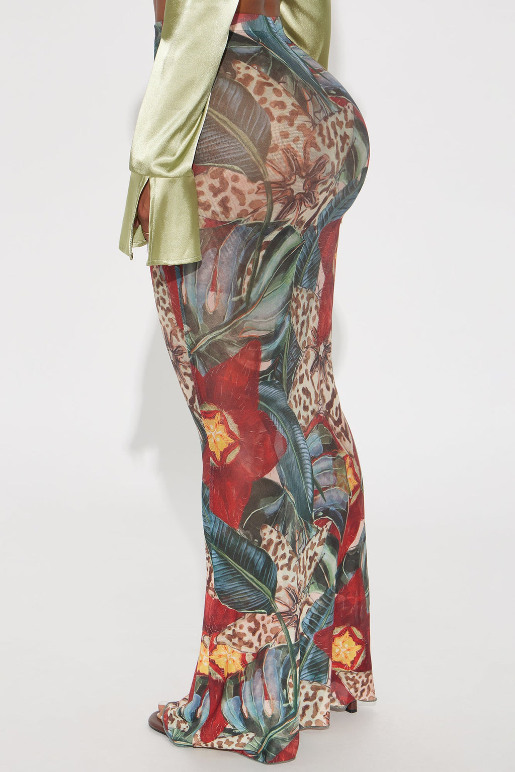 In Full Bloom Mesh Maxi Skirt - Brown/combo