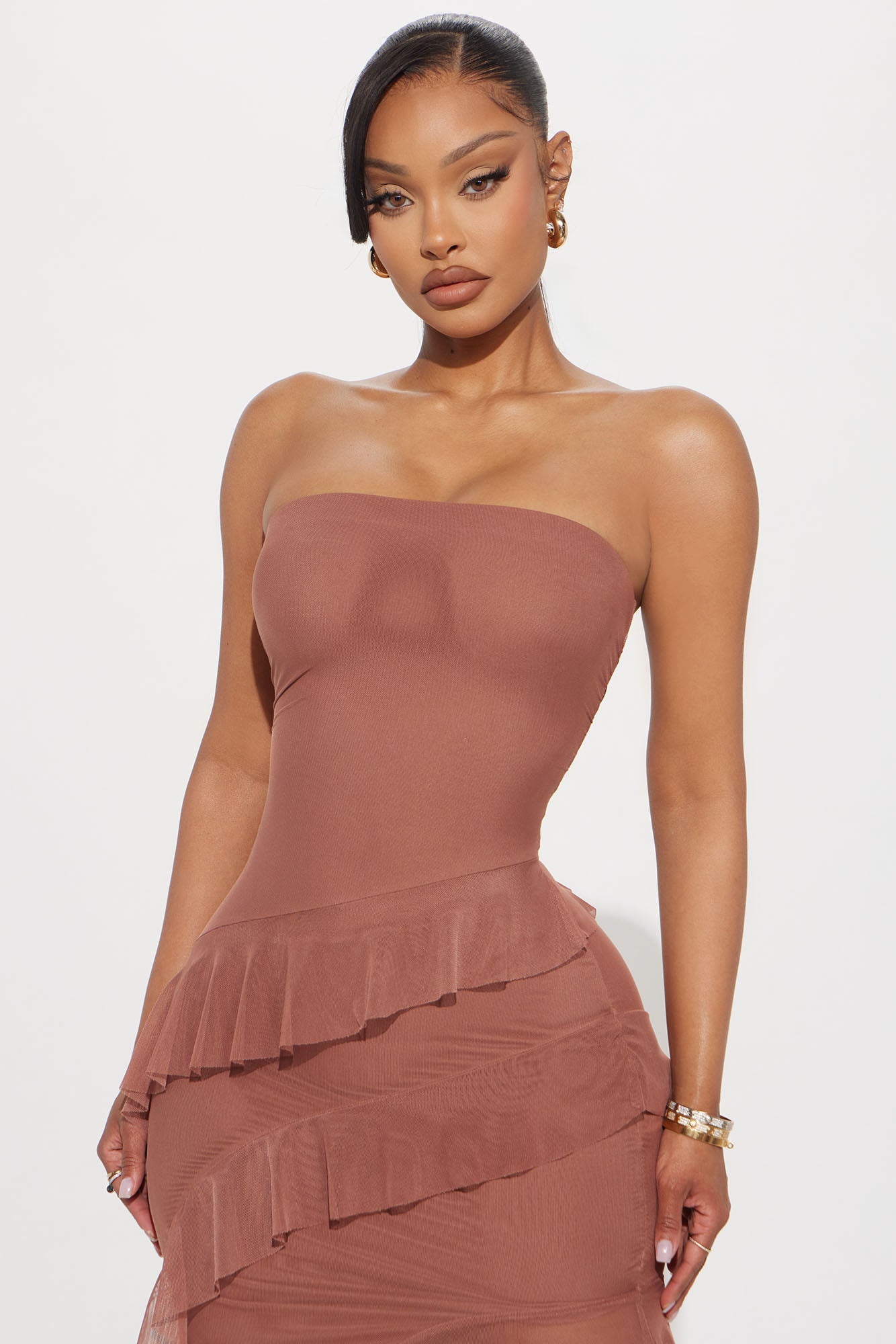 Lisa Asymmetrical Midi Dress - Brown