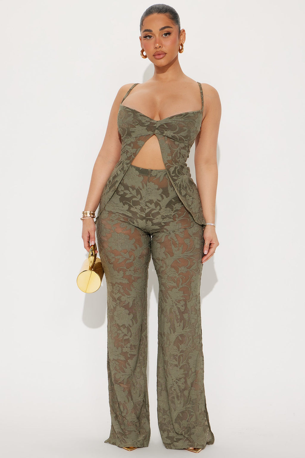 Sweet Seduction Flowy Pant Set - Olive