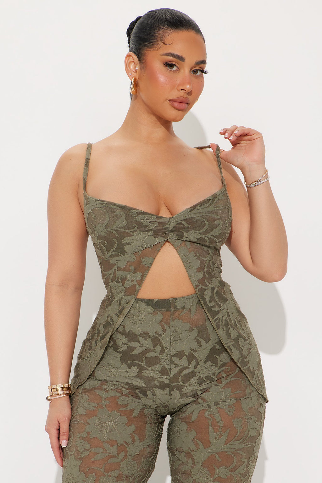 Sweet Seduction Flowy Pant Set - Olive