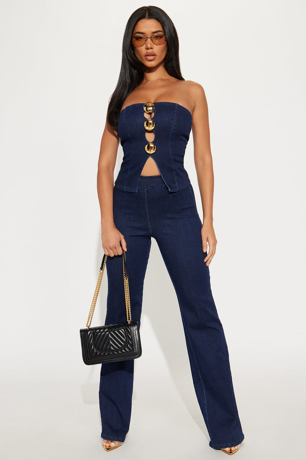 Olivia Denim Pant Set - Dark Wash