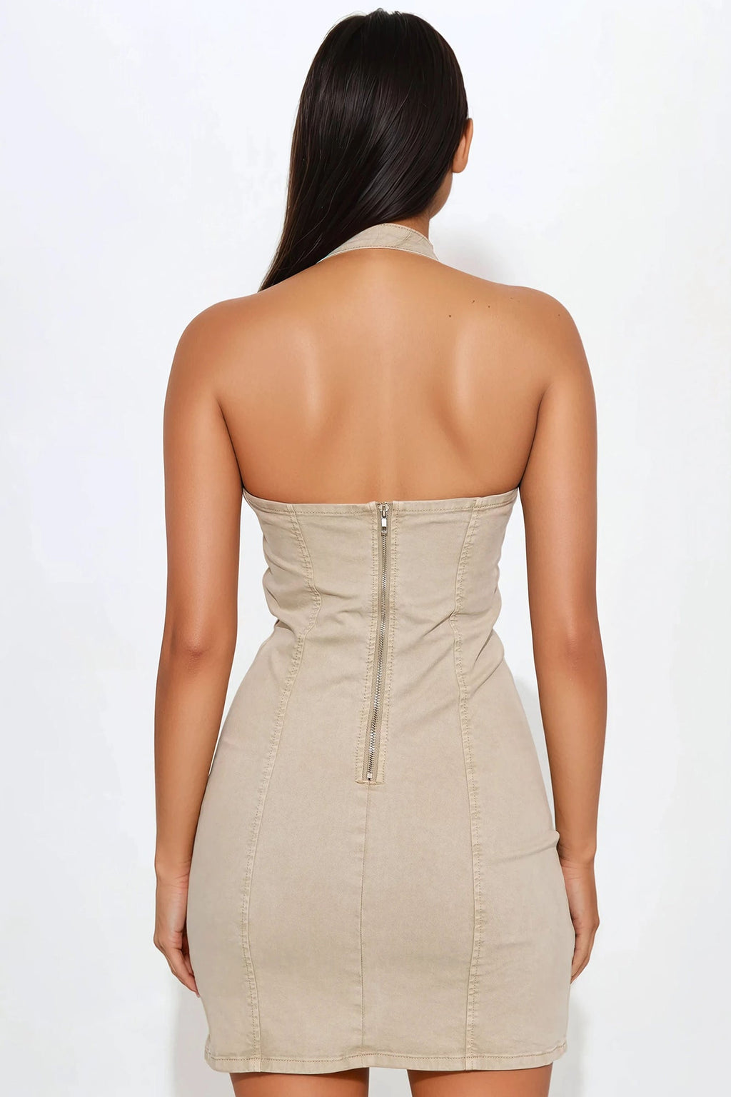 Titan Stretch Denim Micro Mini Dress - Khaki