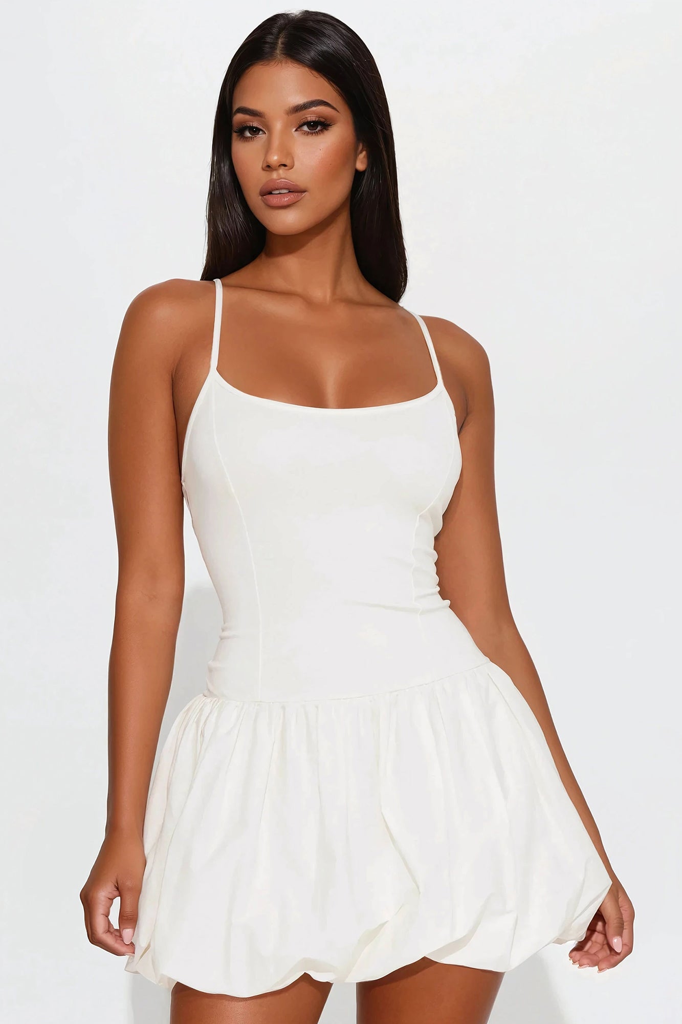 Ballet Core Poplin Bubble Mini Dress - Off White