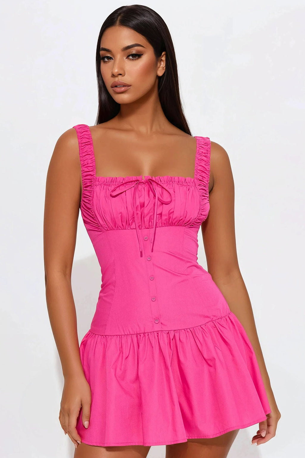 Cassidy Poplin Micro Mini Dress - Hot Pink