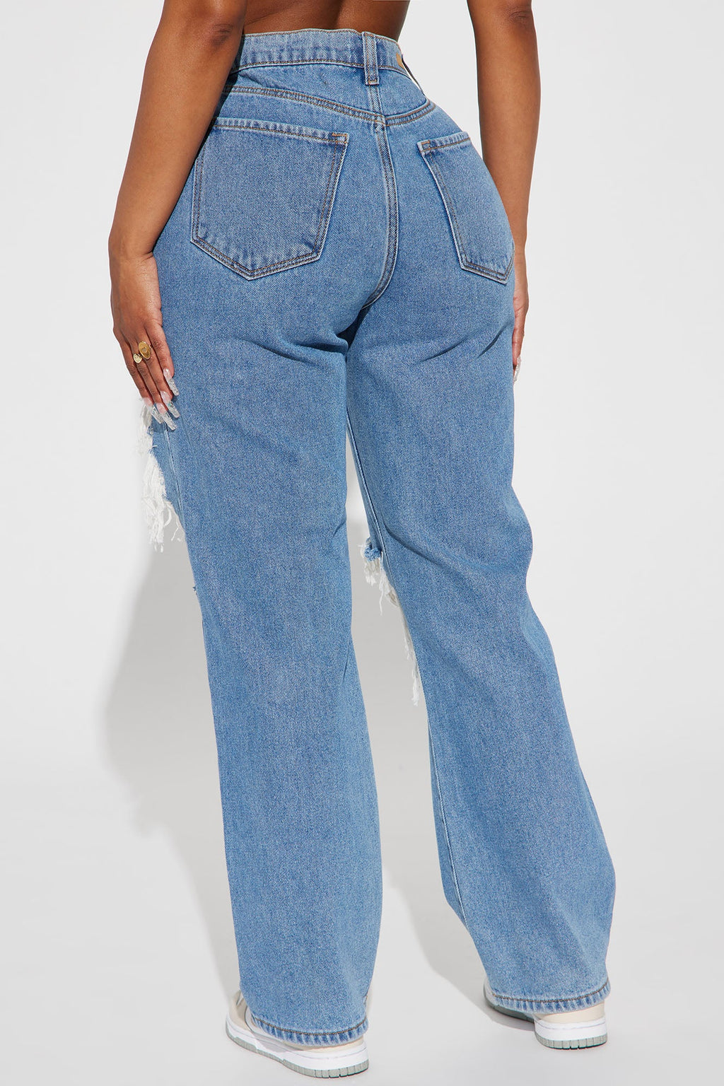 Drive You Crazy Ripped Non Stretch Straight Leg Jeans - Medium Wash