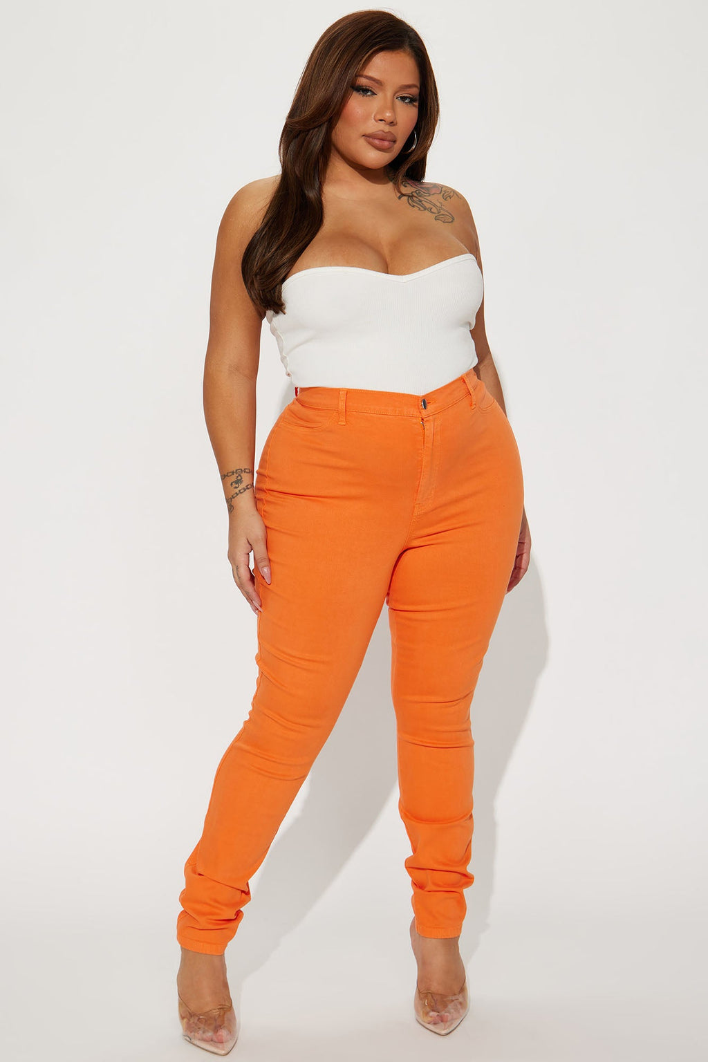 Classic Color High Waist Skinny Jeans - Orange