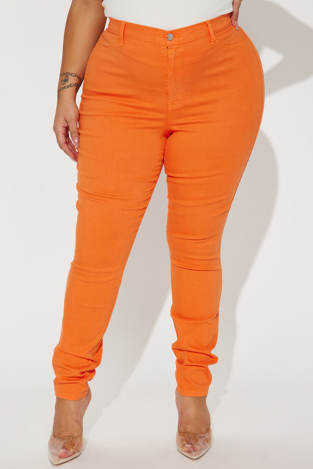 Classic Color High Waist Skinny Jeans - Orange