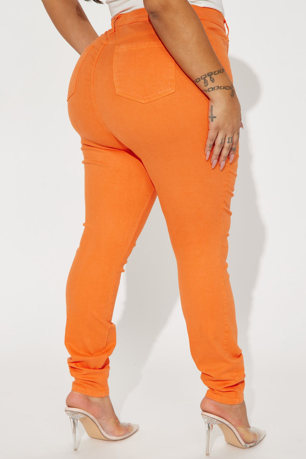 Classic Color High Waist Skinny Jeans - Orange