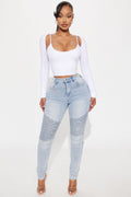 Give Me A Reason Stretch Moto Skinny Jeans - Light Wash