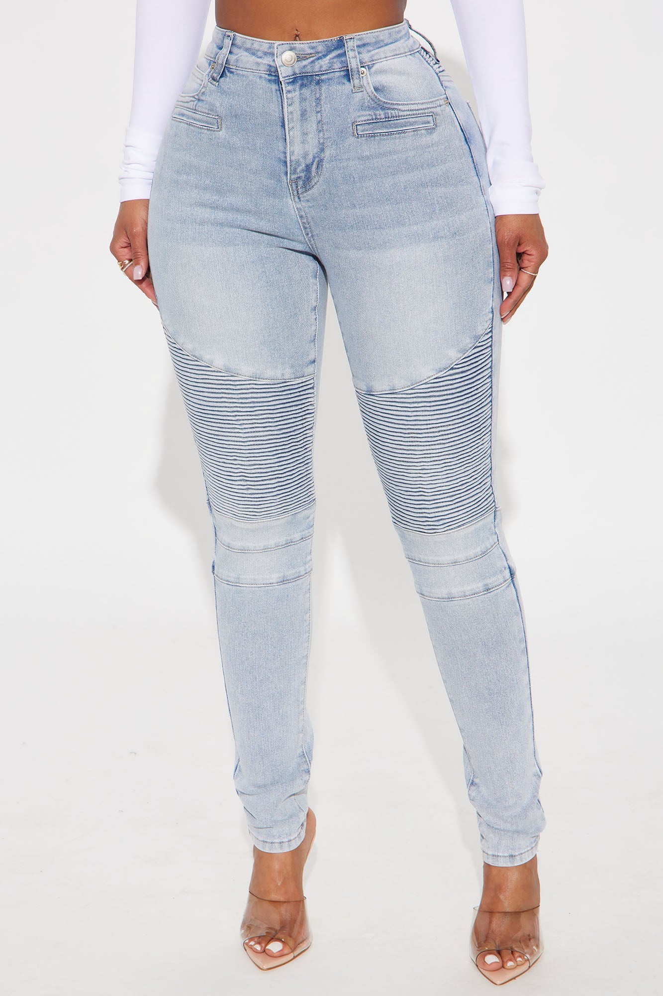 Give Me A Reason Stretch Moto Skinny Jeans - Light Wash
