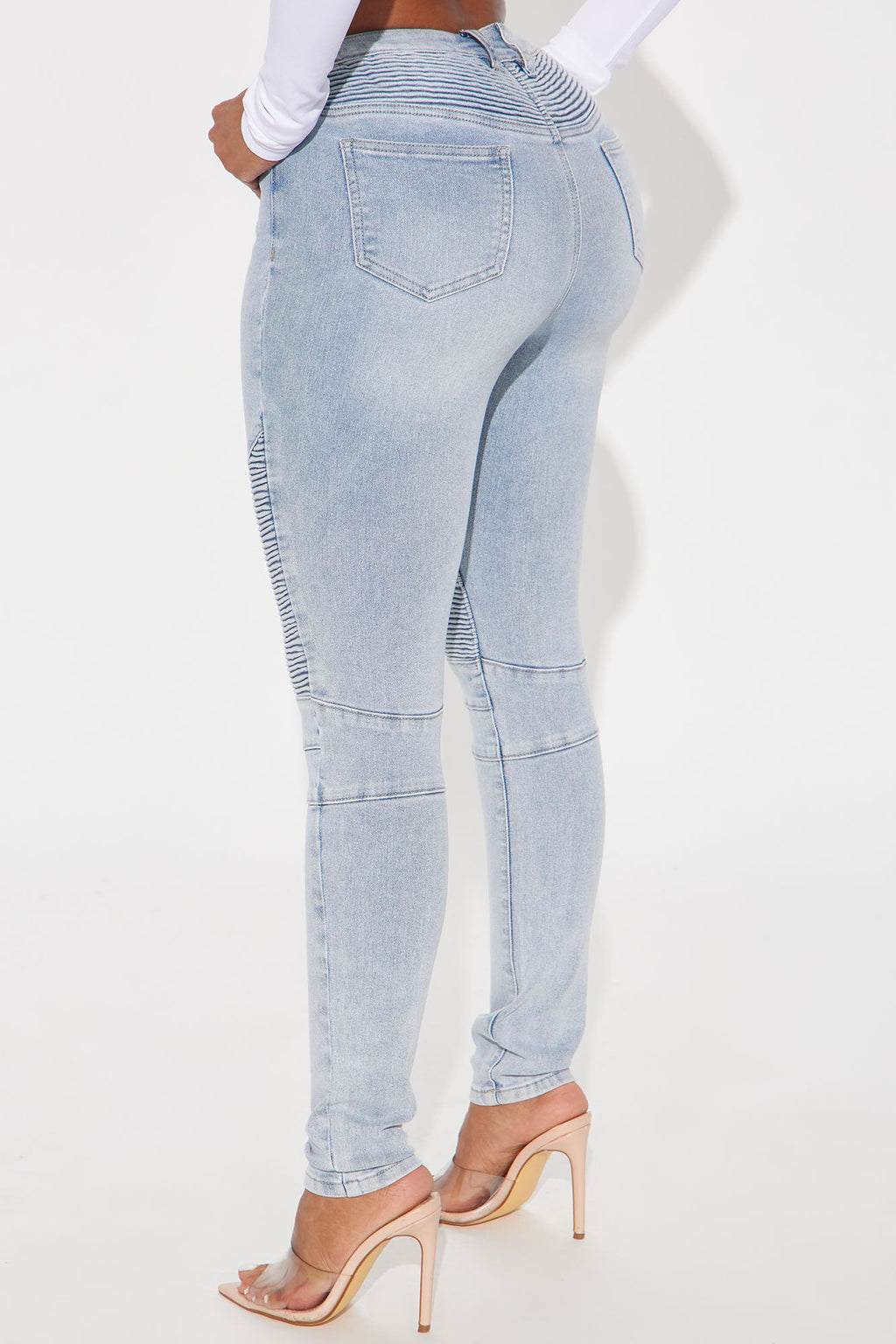 Give Me A Reason Stretch Moto Skinny Jeans - Light Wash