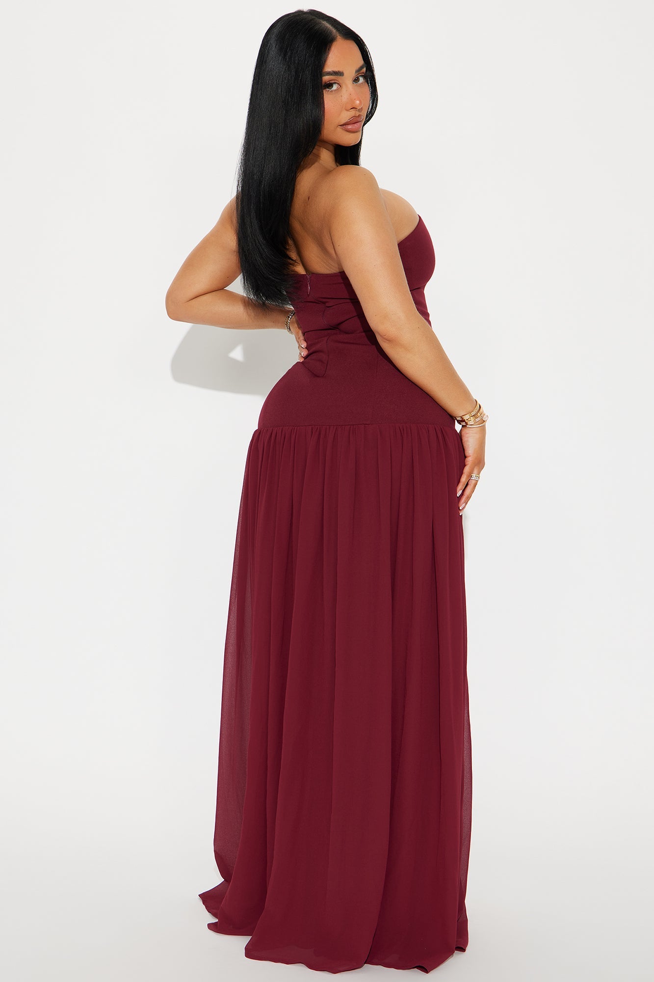 Daniella Chiffon Drop Waist Maxi Dress - Wine