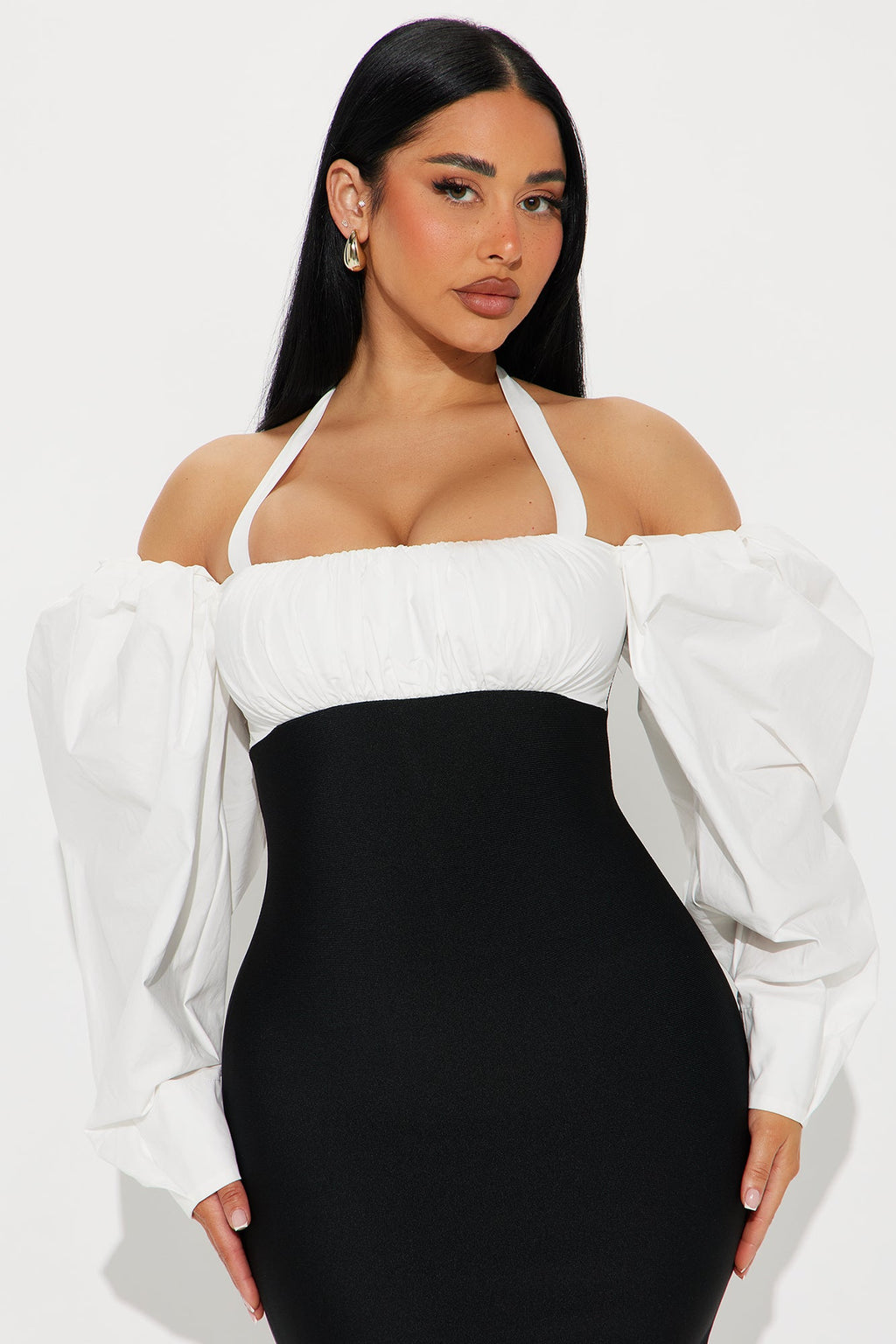 Office Perks Bandage Midi Dress - Black/White