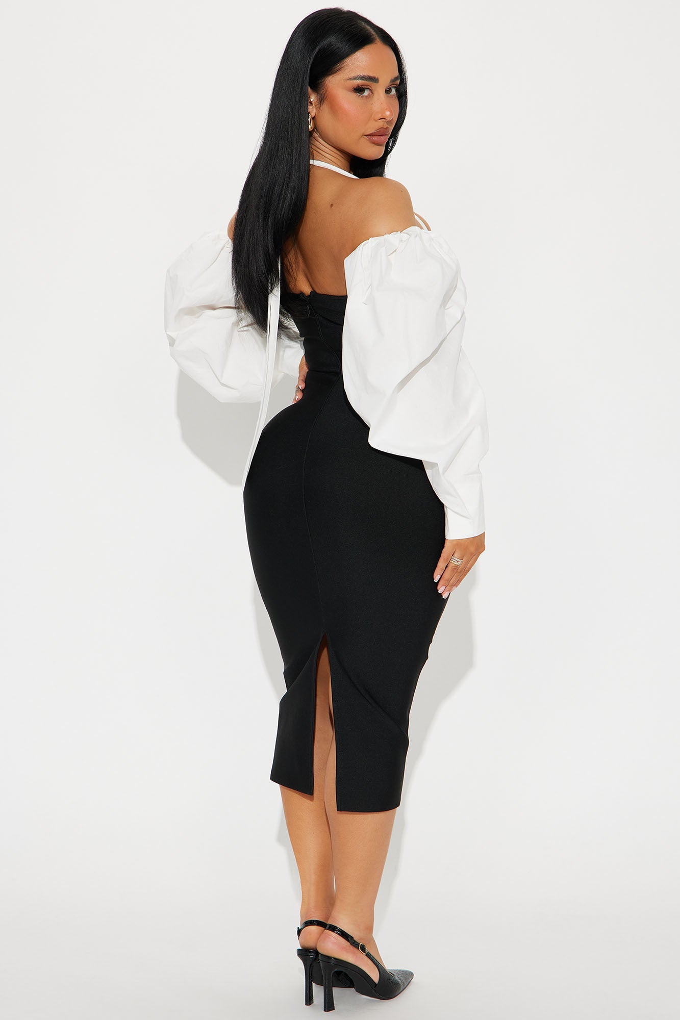 Office Perks Bandage Midi Dress - Black/White
