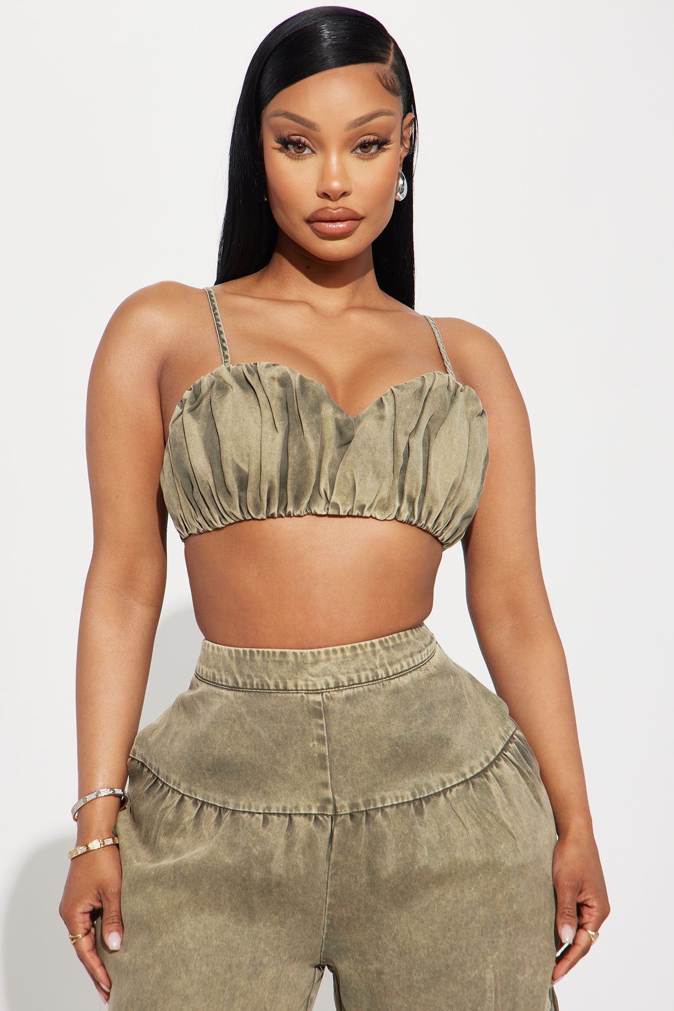 Olivia Washed Pant Set - Olive