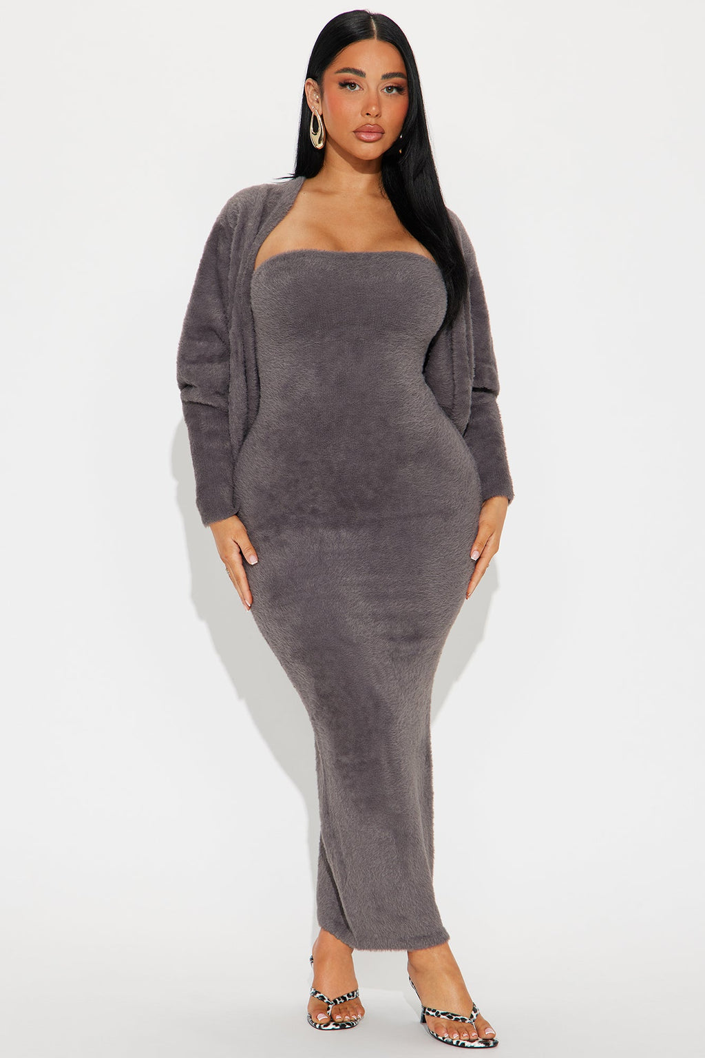 Staying Cozy Maxi Dress Set - Charcoal