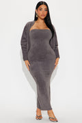 Staying Cozy Maxi Dress Set - Charcoal