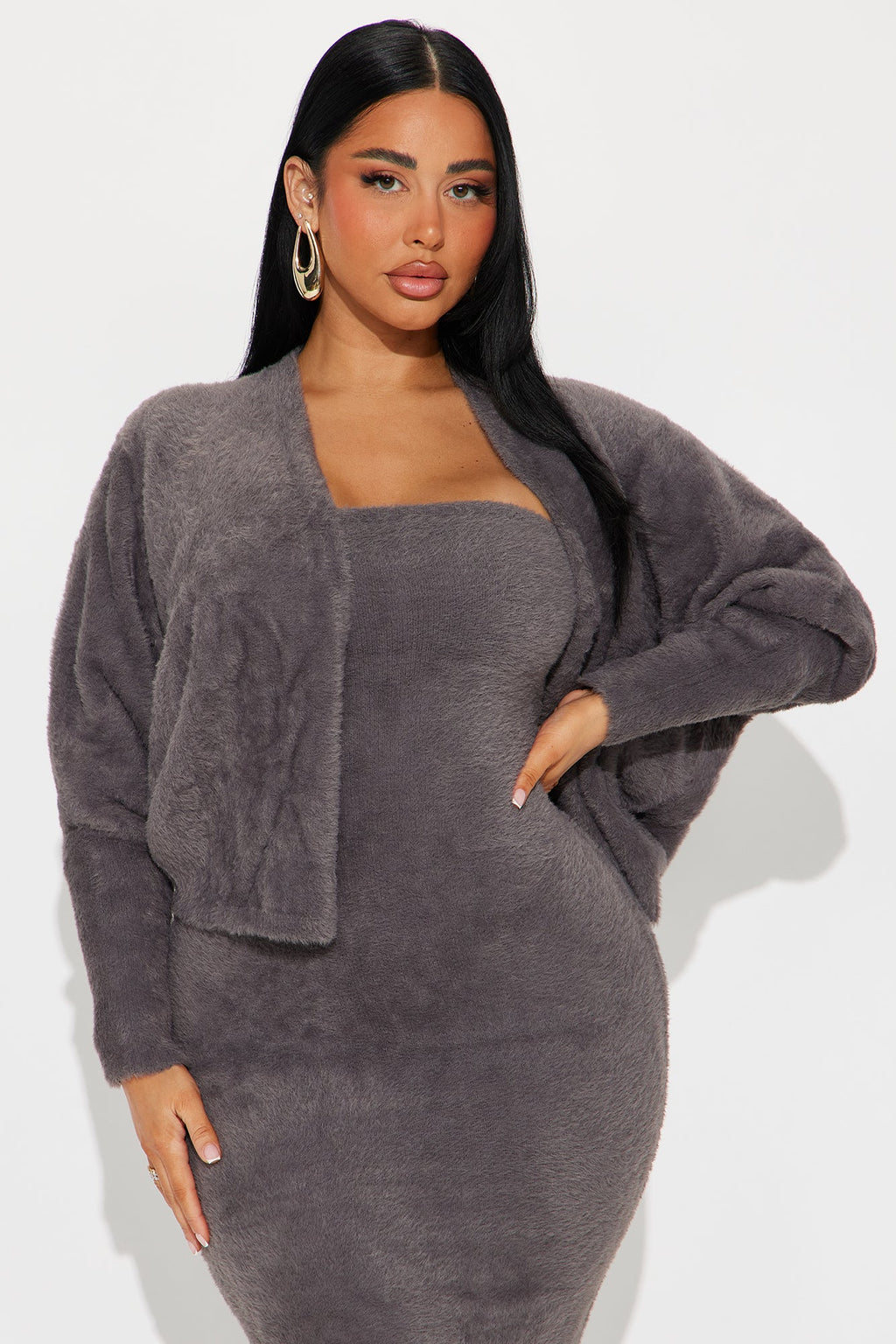 Staying Cozy Maxi Dress Set - Charcoal