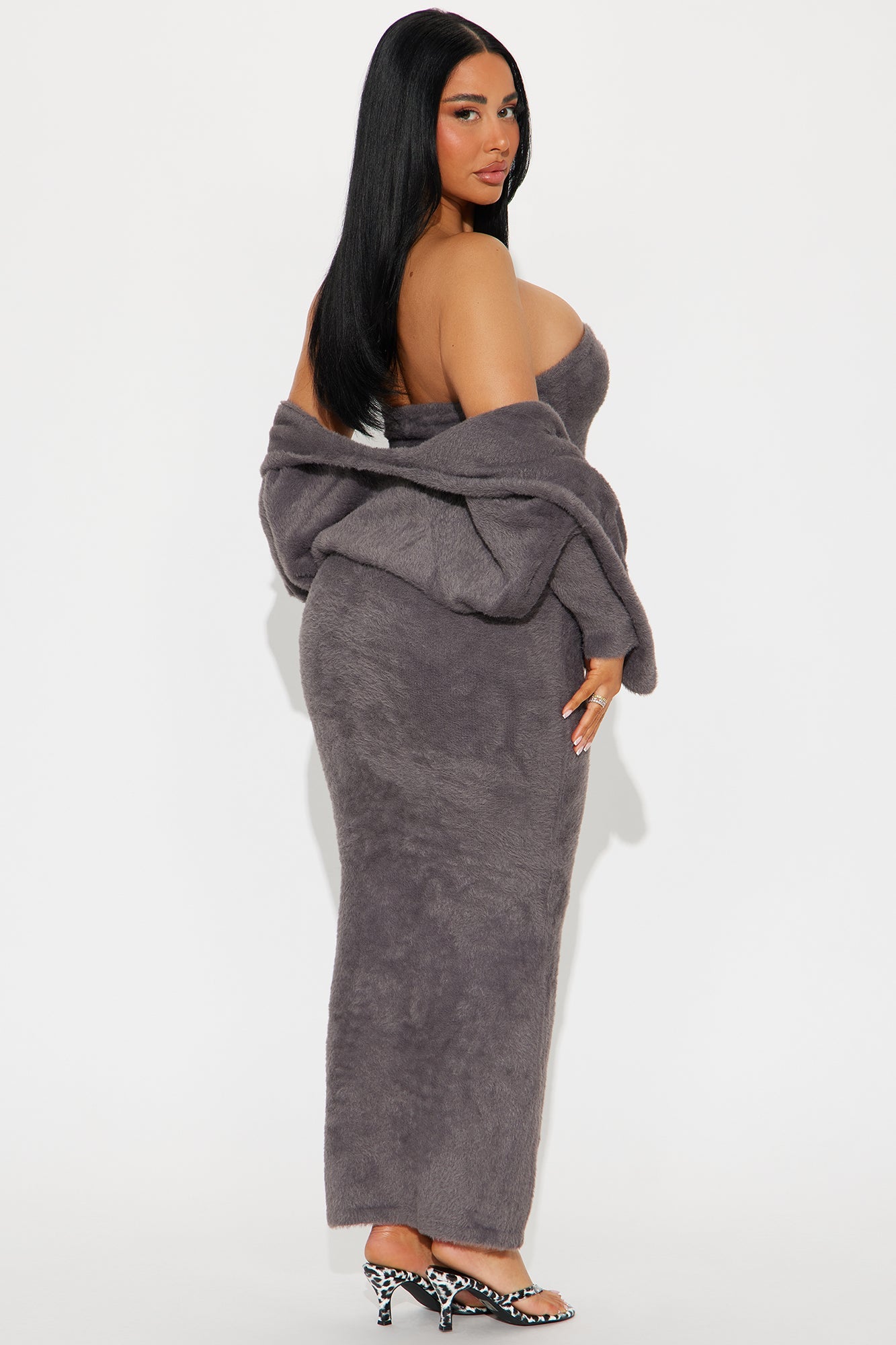 Staying Cozy Maxi Dress Set - Charcoal