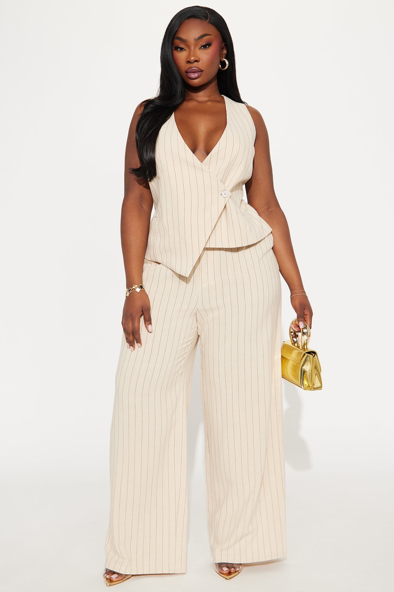 Kai Linen Vest Pant Set - Taupe/combo