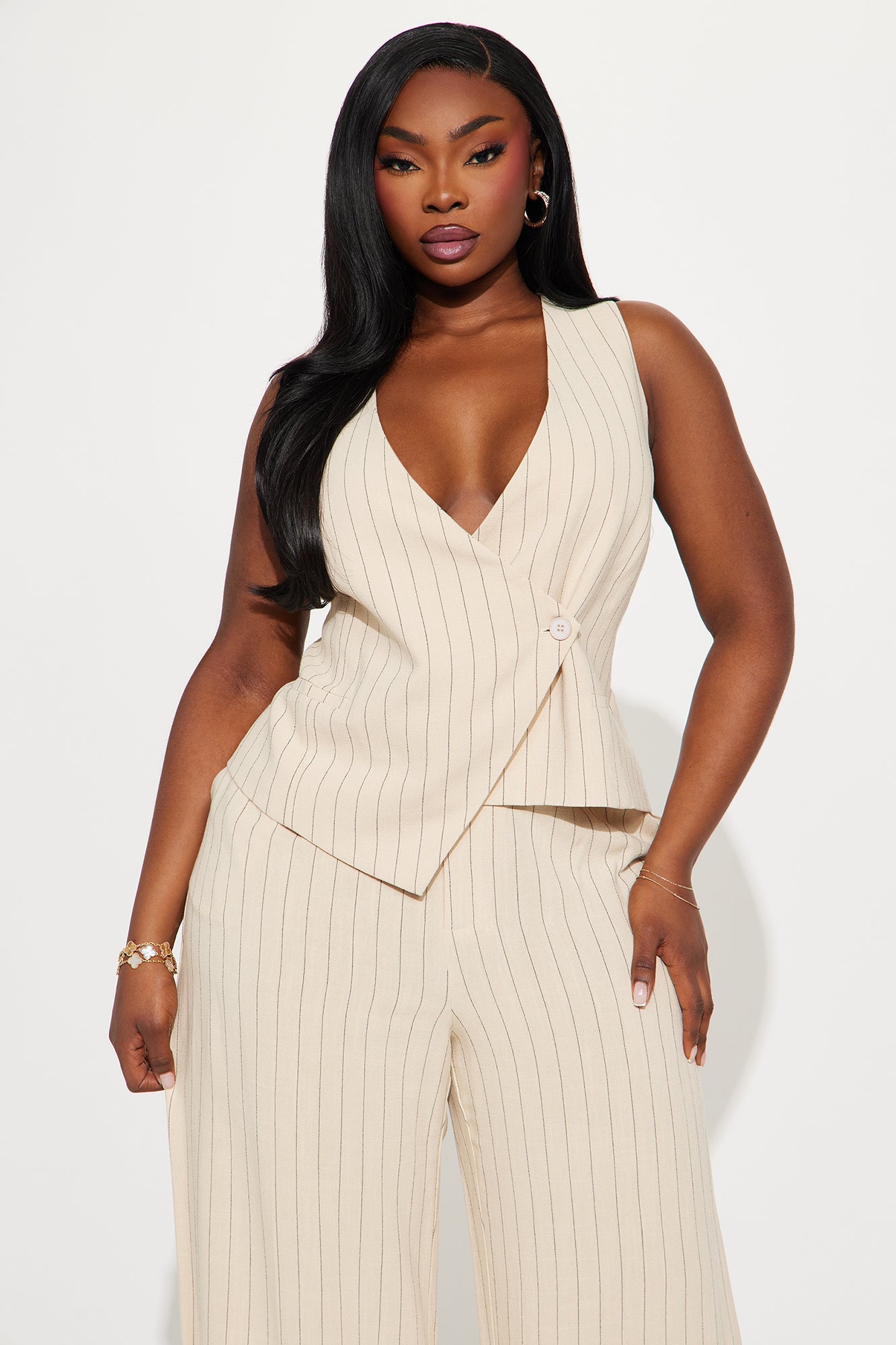 Kai Linen Vest Pant Set - Taupe/combo