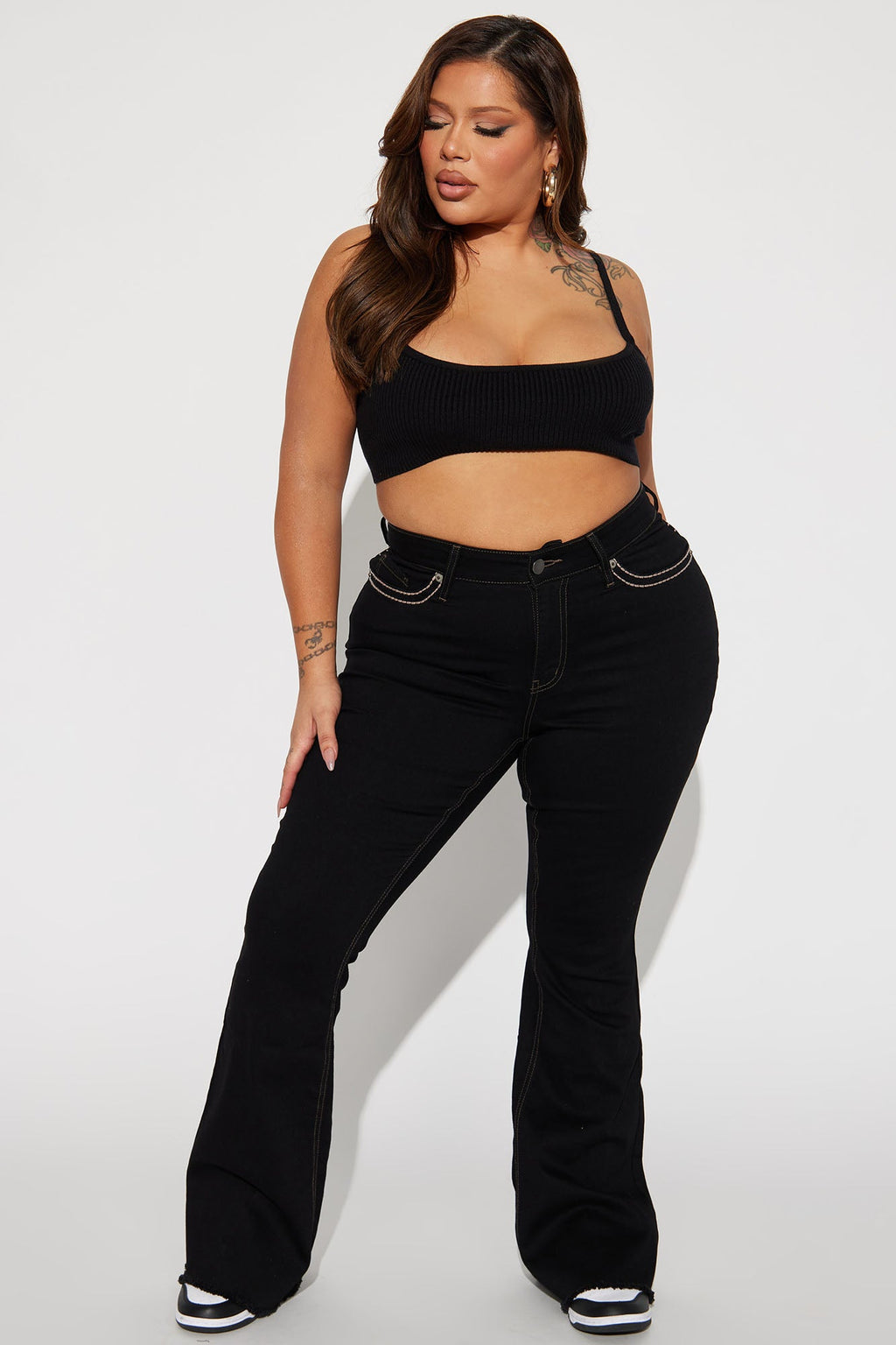 Dallas Mid Rise Stretch Flare Jeans - Black