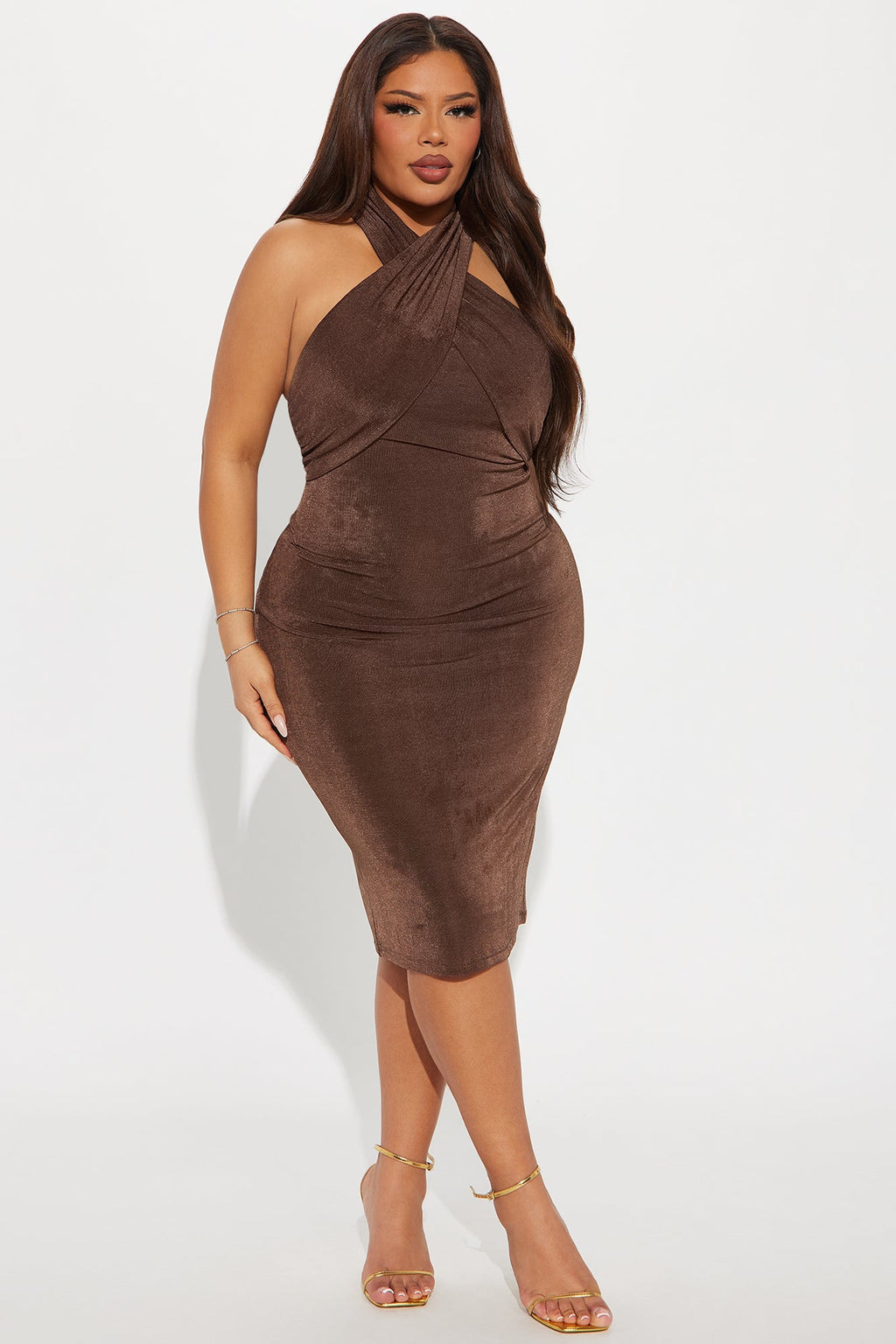 Slinky Caro Double Lined Midi Dress - Taupe