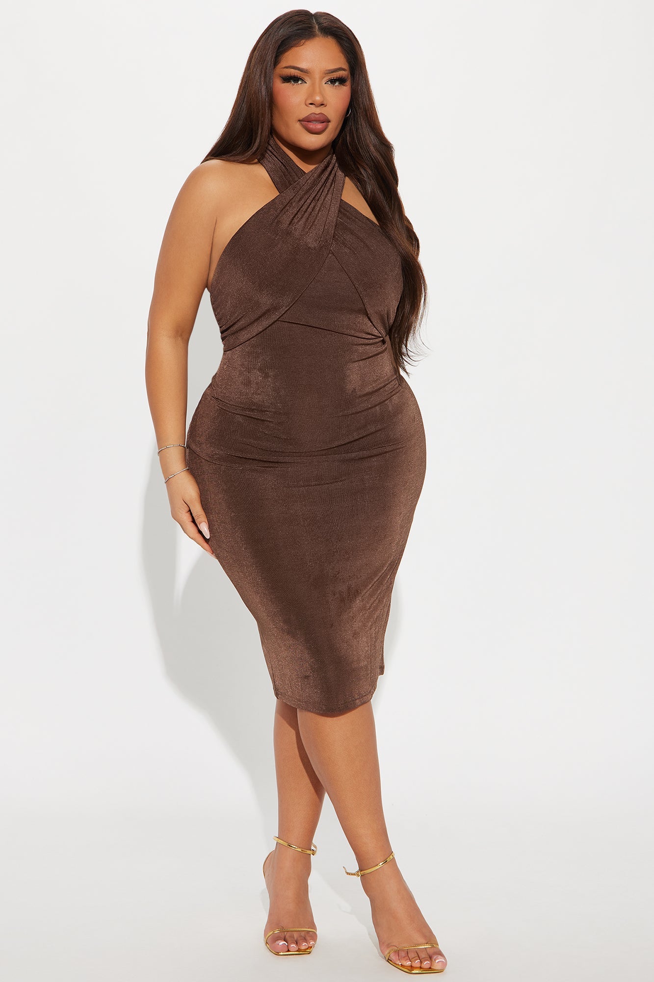Slinky Caro Double Lined Midi Dress - Taupe