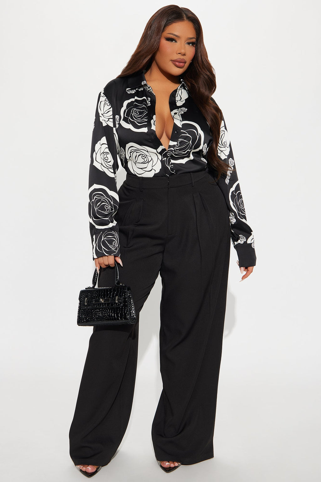 Eternal Rose Satin Shirt - Black/White