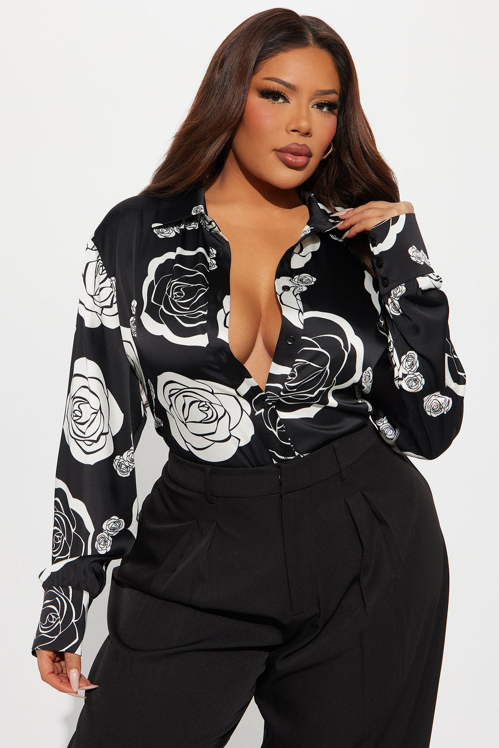 Eternal Rose Satin Shirt - Black/White