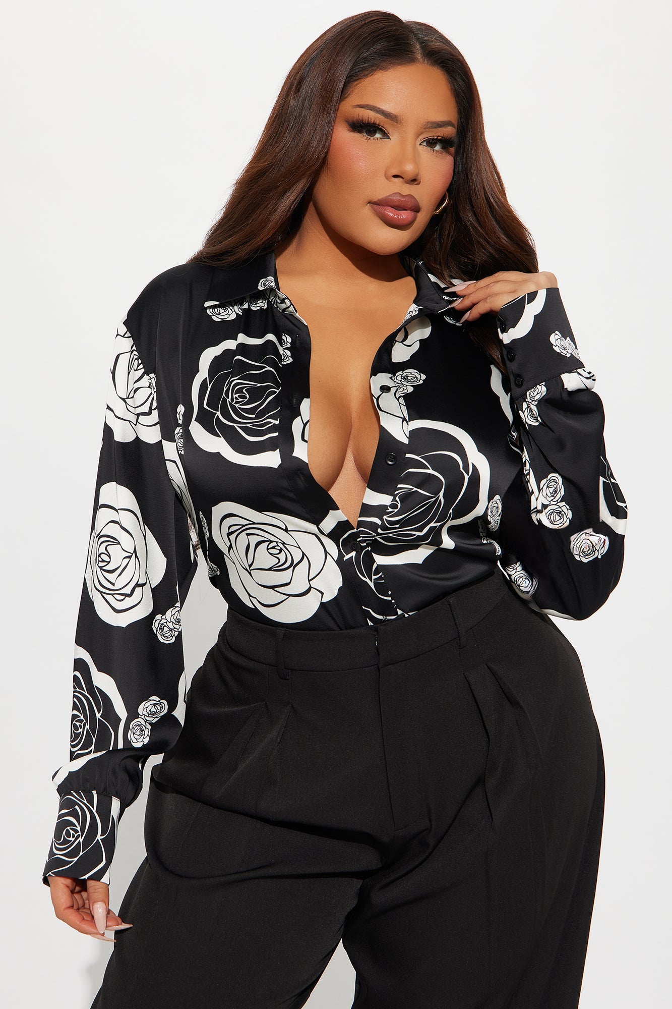 Eternal Rose Satin Shirt - Black/White
