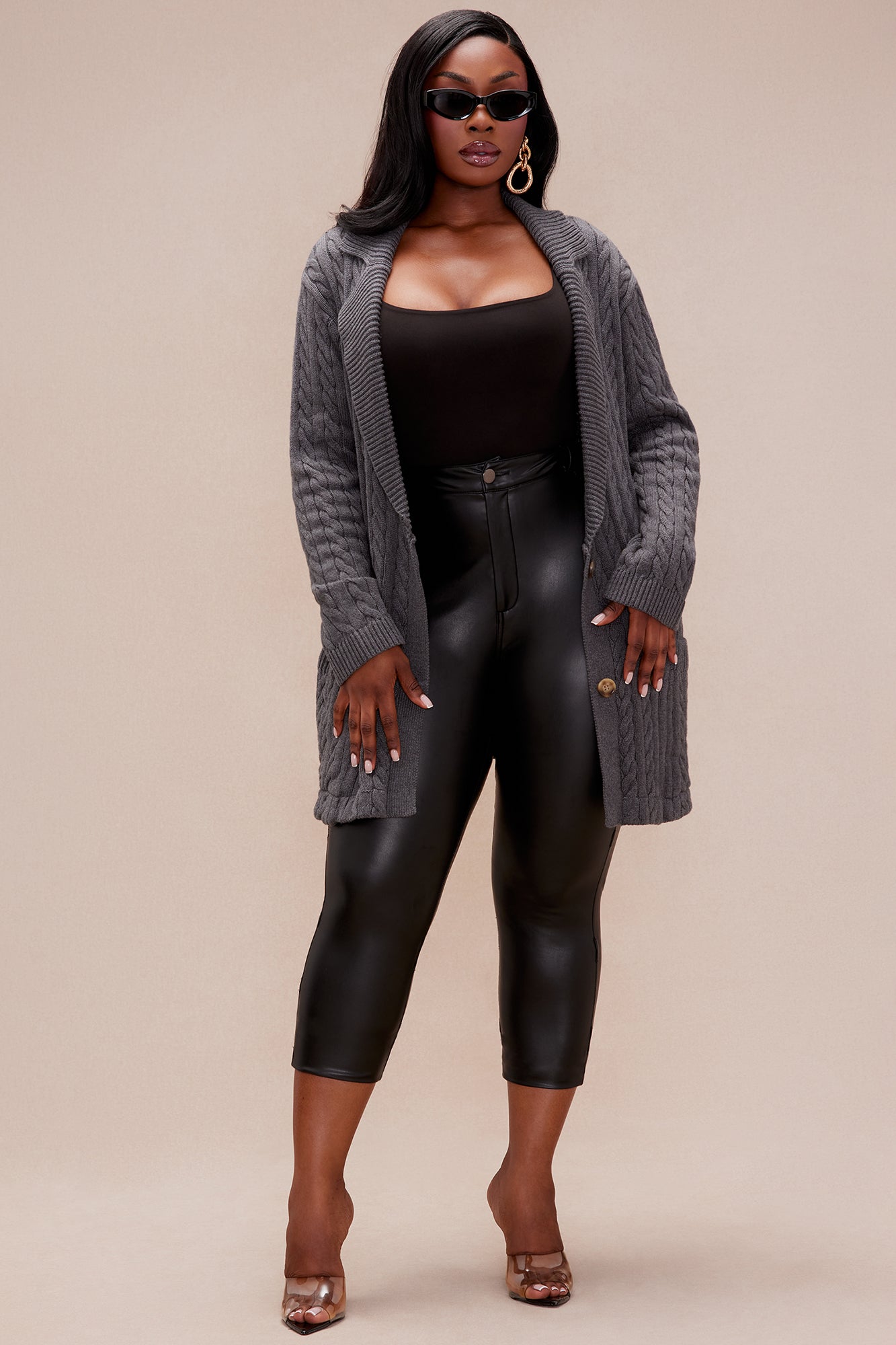 Soraya Cable Knit Sweater - Charcoal