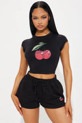 Sweet As Cherries Short Set - Black