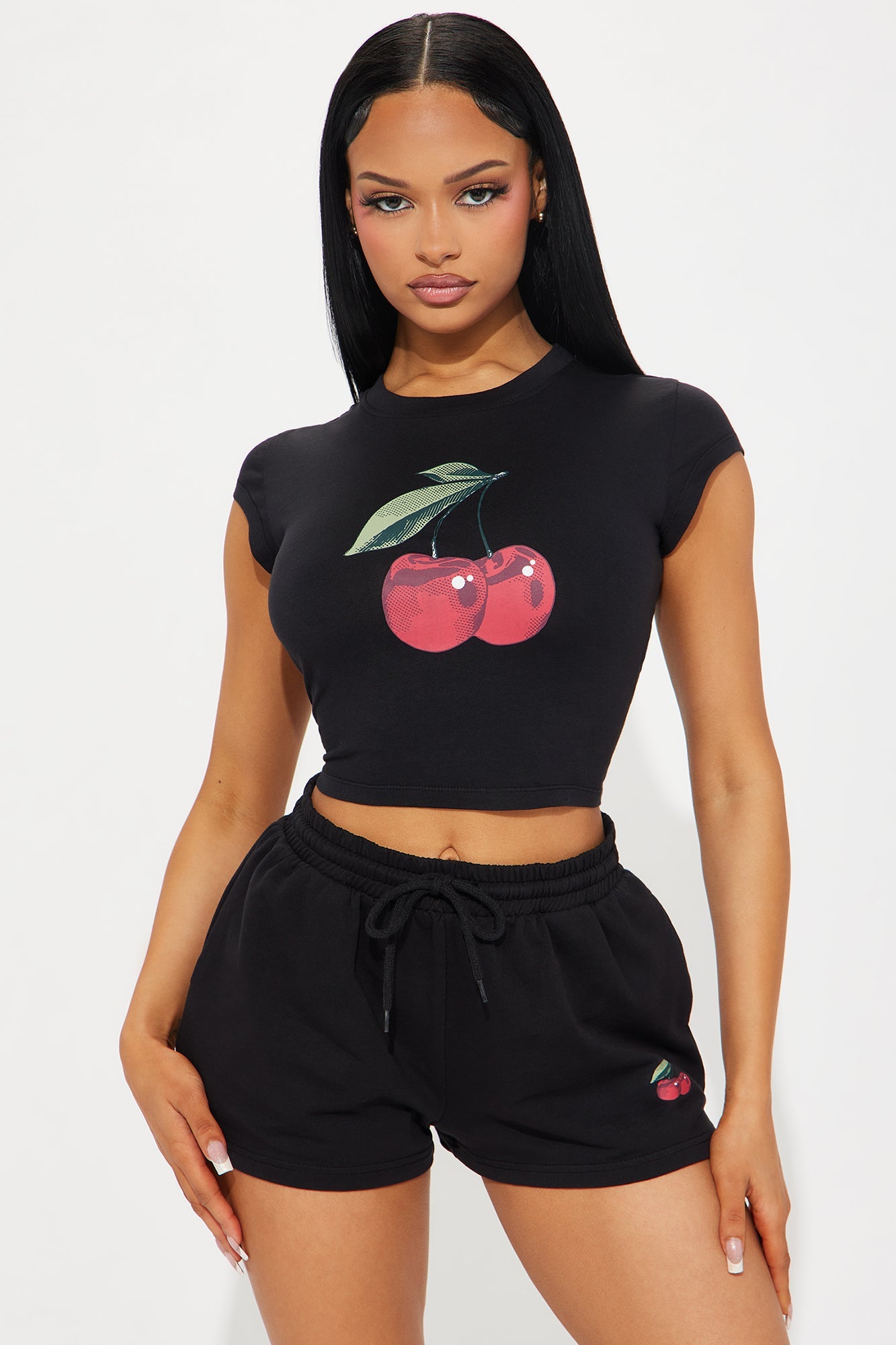 Sweet As Cherries Short Set - Black