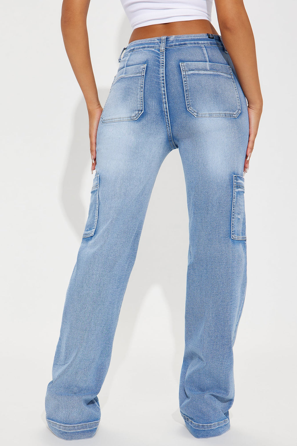 Counting On It Cargo Stretch Flare Jeans - Medium Wash