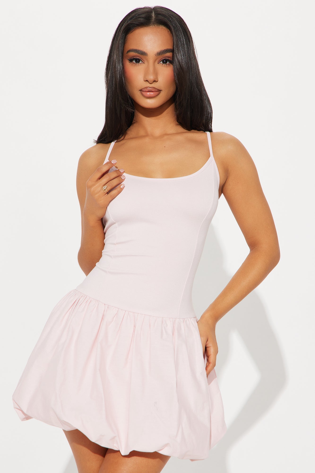 Ballet Core Poplin Bubble Mini Dress - Light Pink
