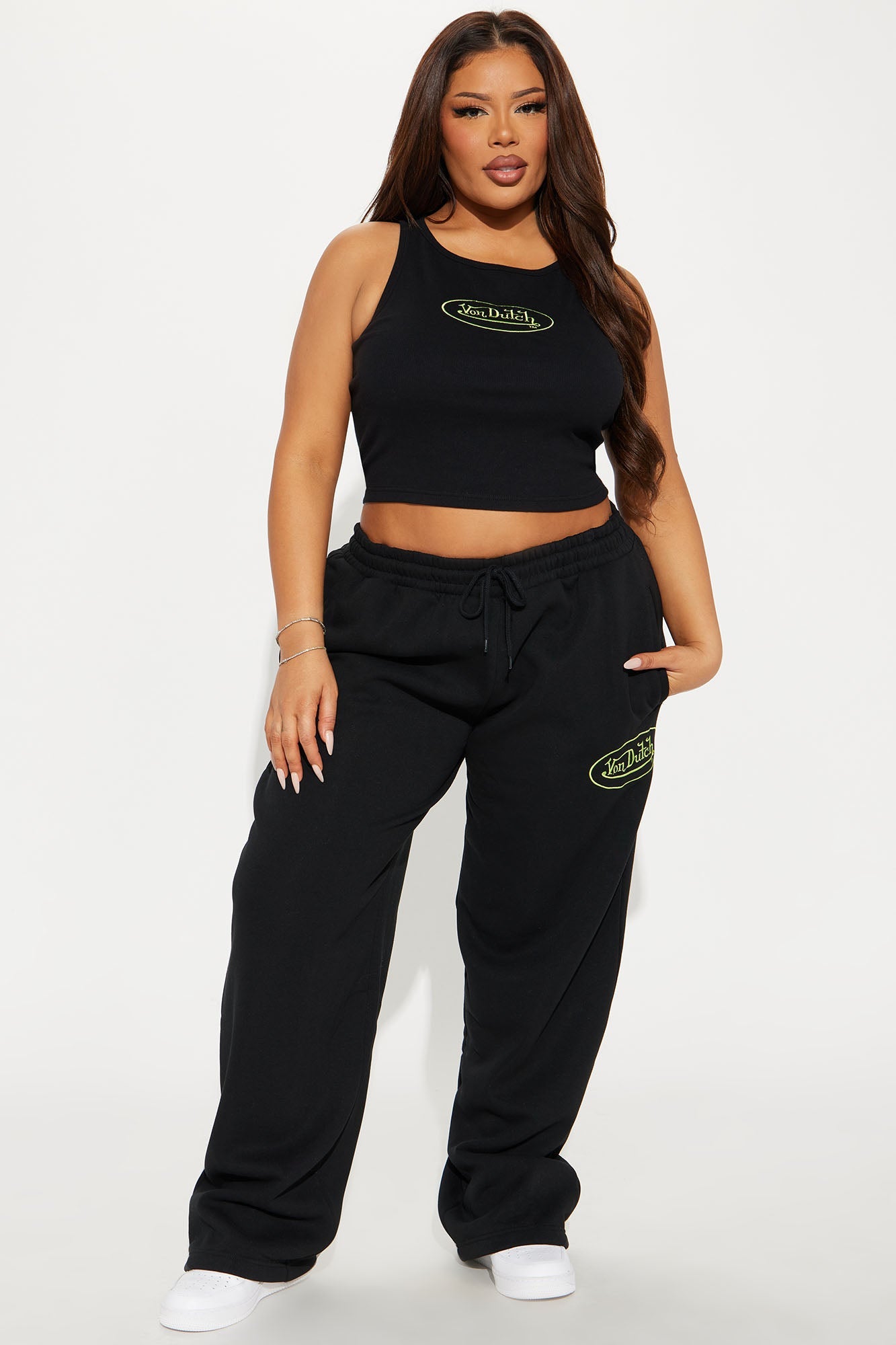 Von Dutch Timeless Wide Leg Pant - Black/Green