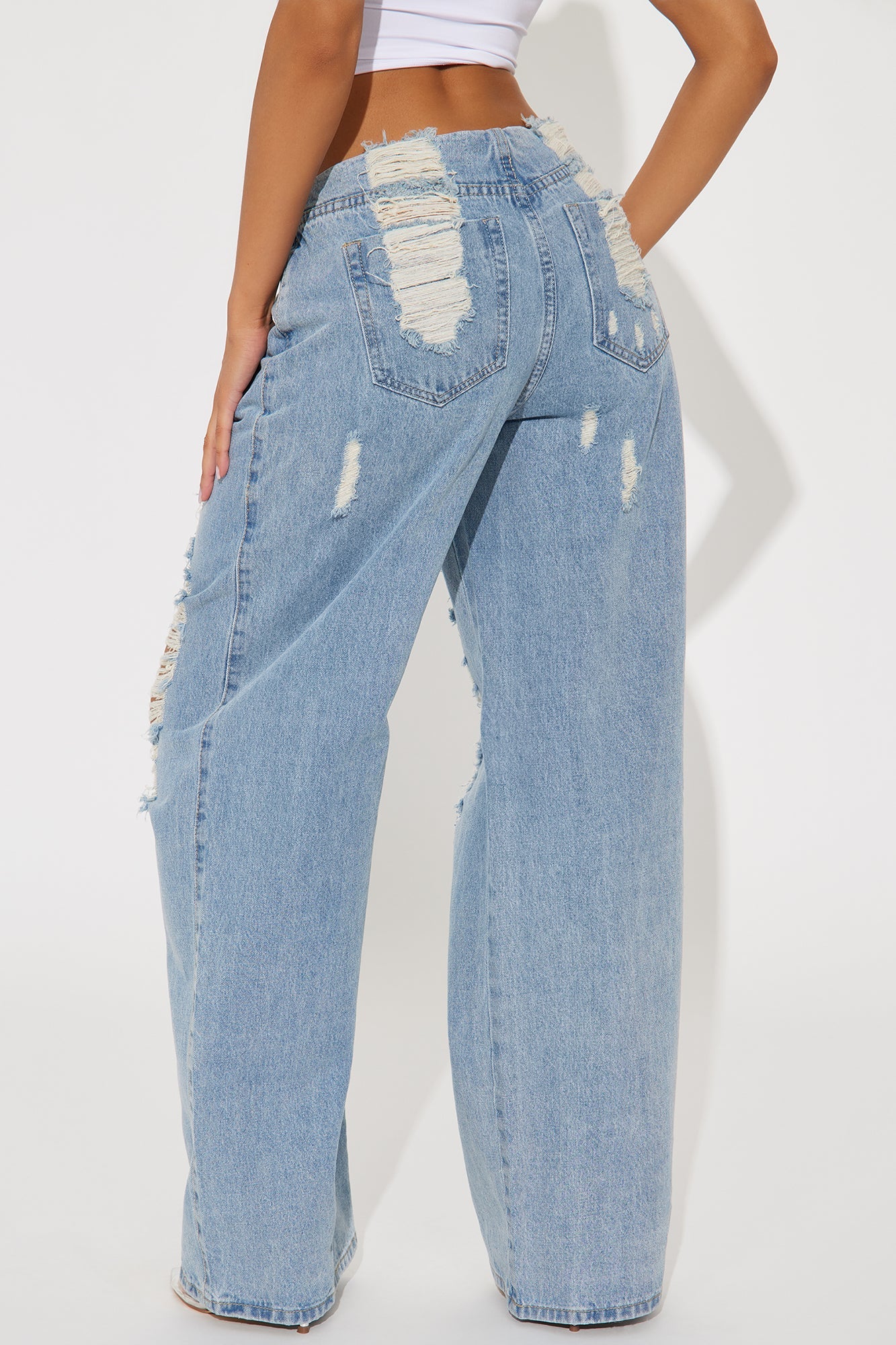 Taesha Non Stretch Destructed Wide Leg Jeans - Medium Wash
