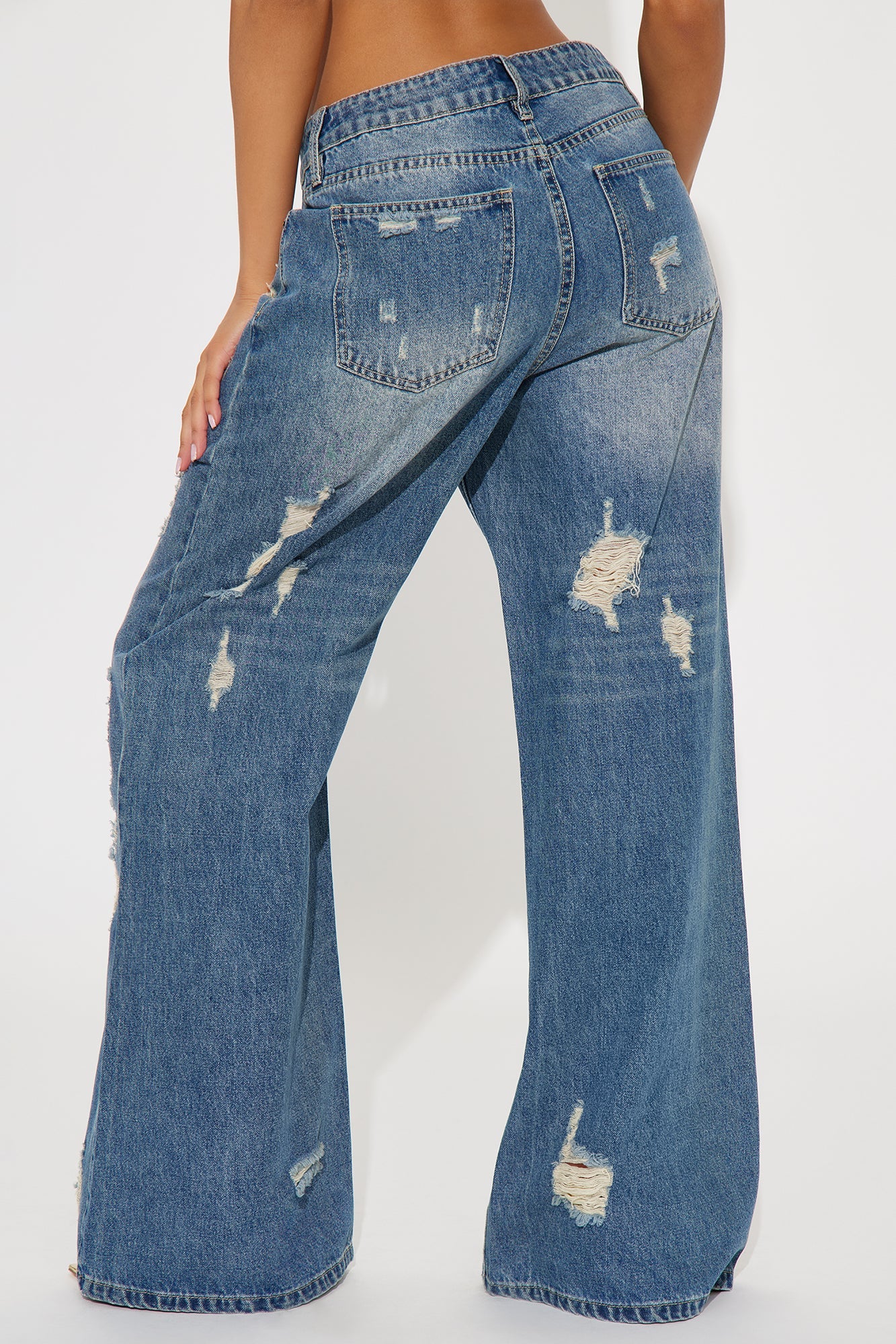 Kirbie Non Stretch Ripped Wide Leg Jean - Medium Wash