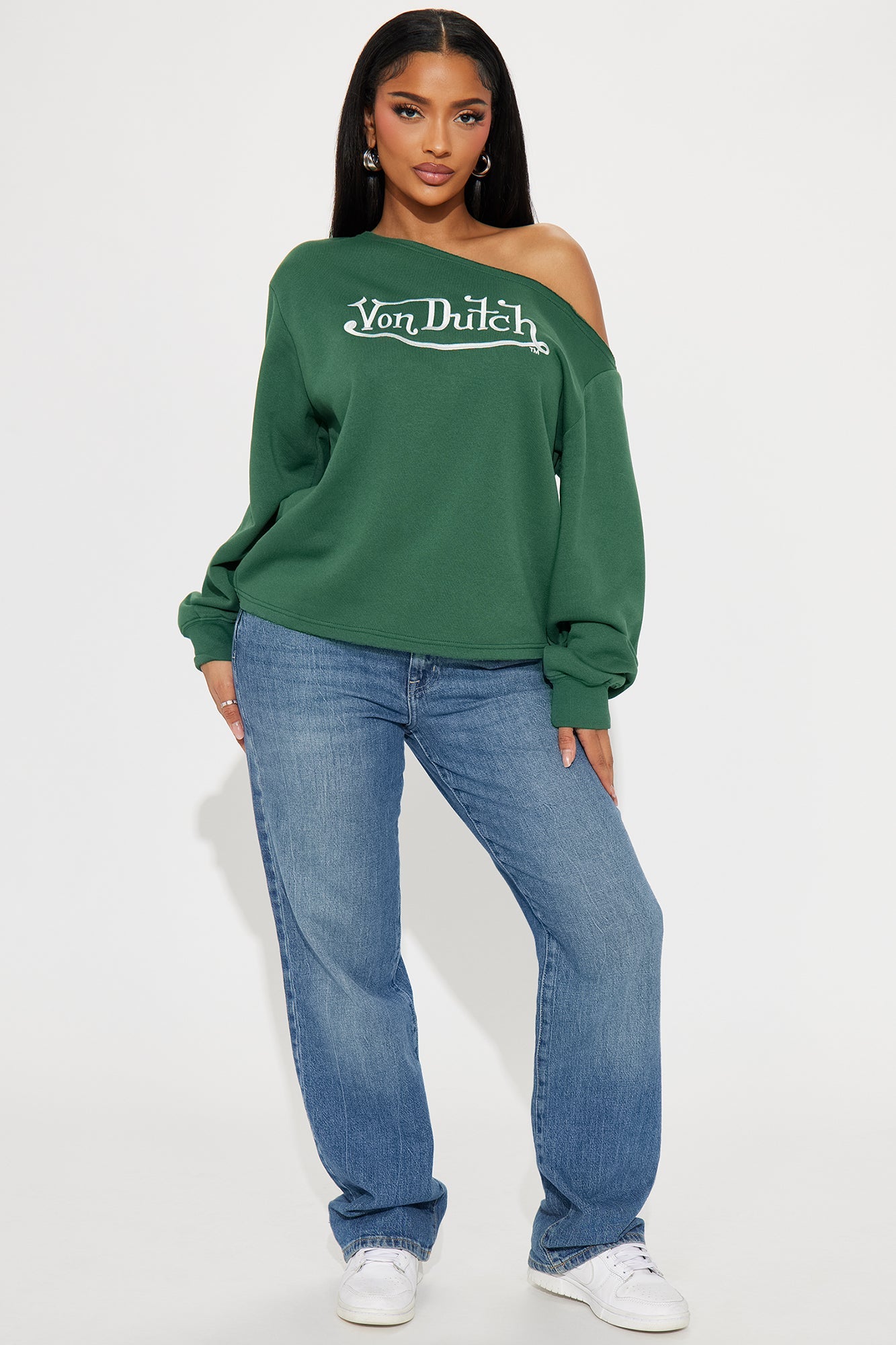 Von Dutch Princess Off Shoulder Sweatshirt - Hunter Green