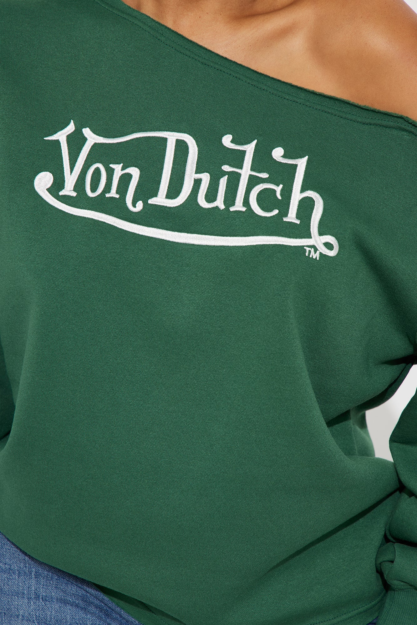 Von Dutch Princess Off Shoulder Sweatshirt - Hunter Green