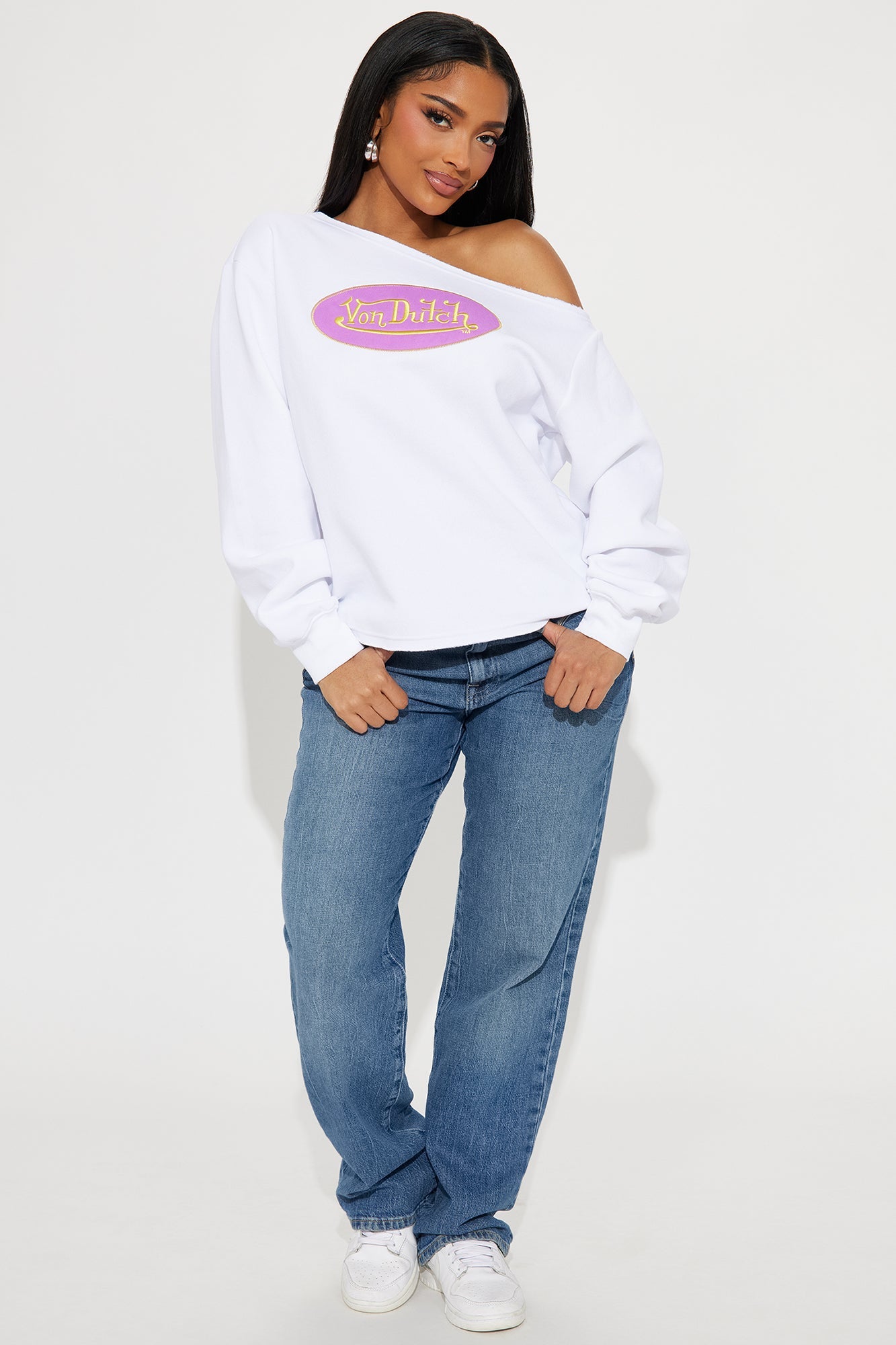 Von Dutch Off Shoulder Sweatshirt - White/combo