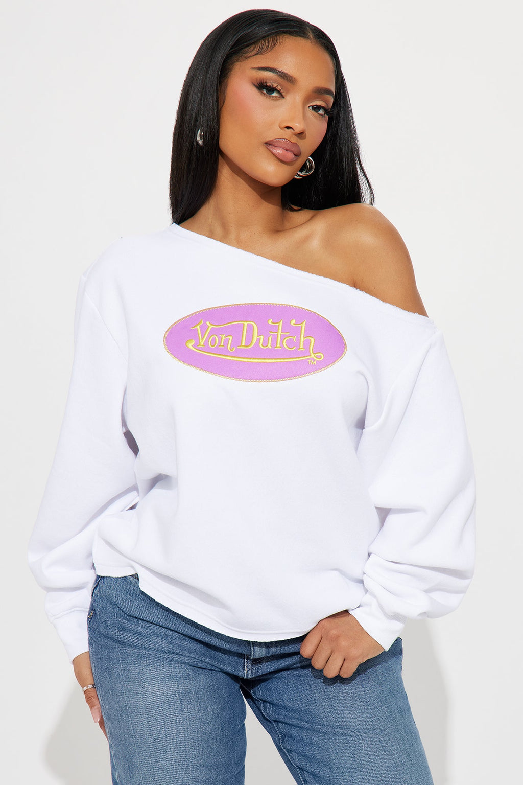 Von Dutch Off Shoulder Sweatshirt - White/combo