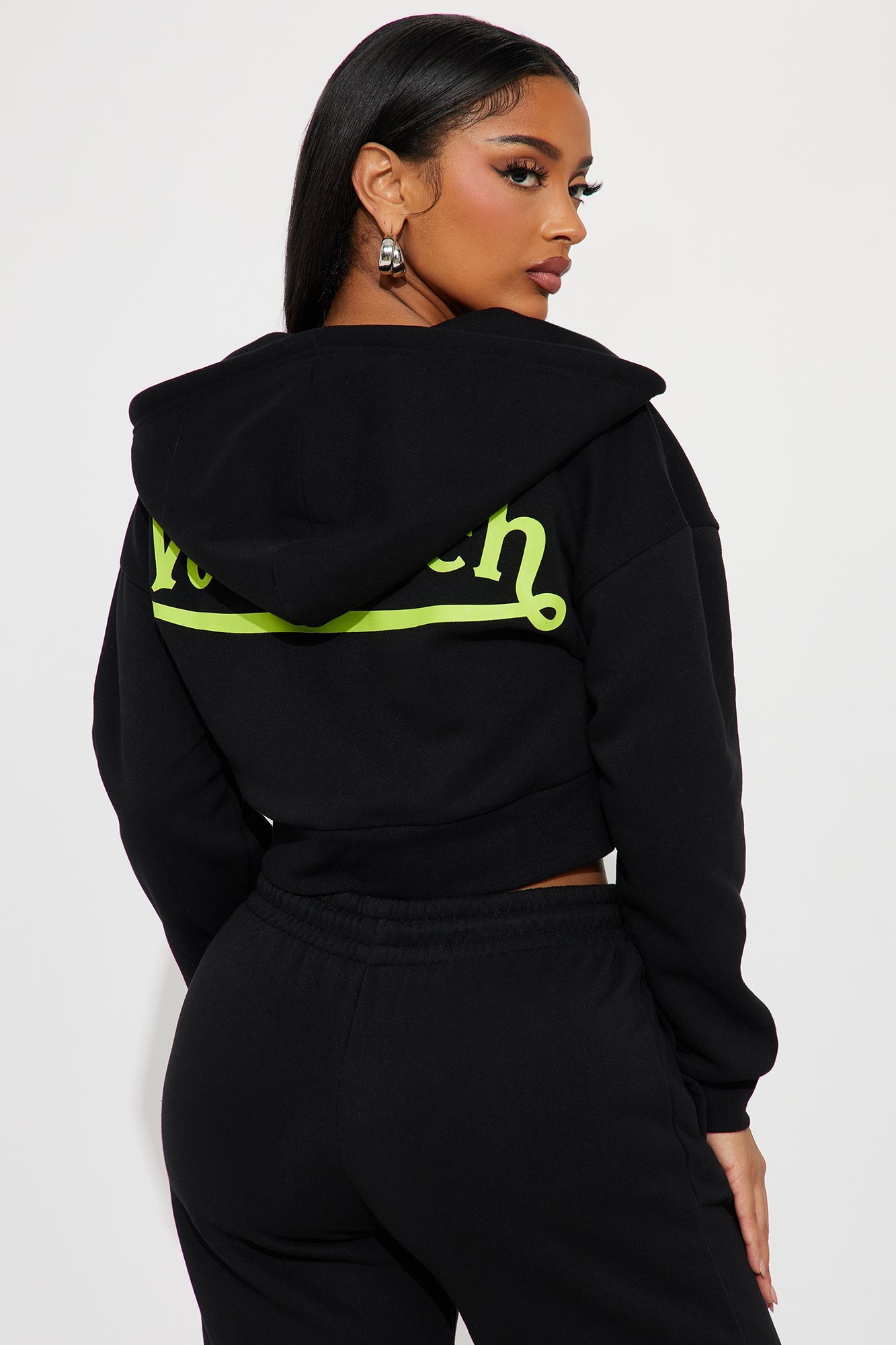 Von Dutch Embroidered Cropped Hoodie - Black/Green