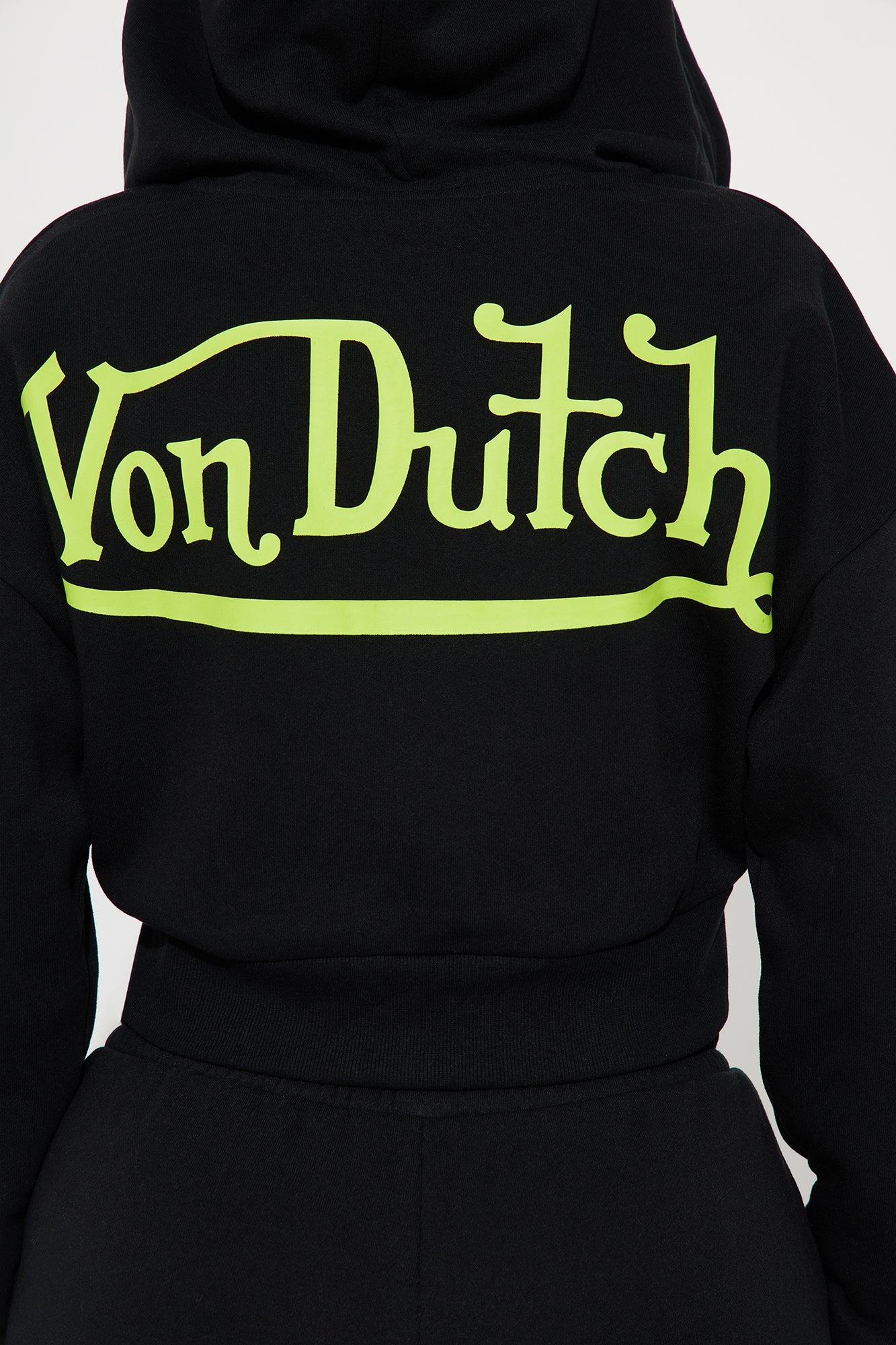 Von Dutch Embroidered Cropped Hoodie - Black/Green